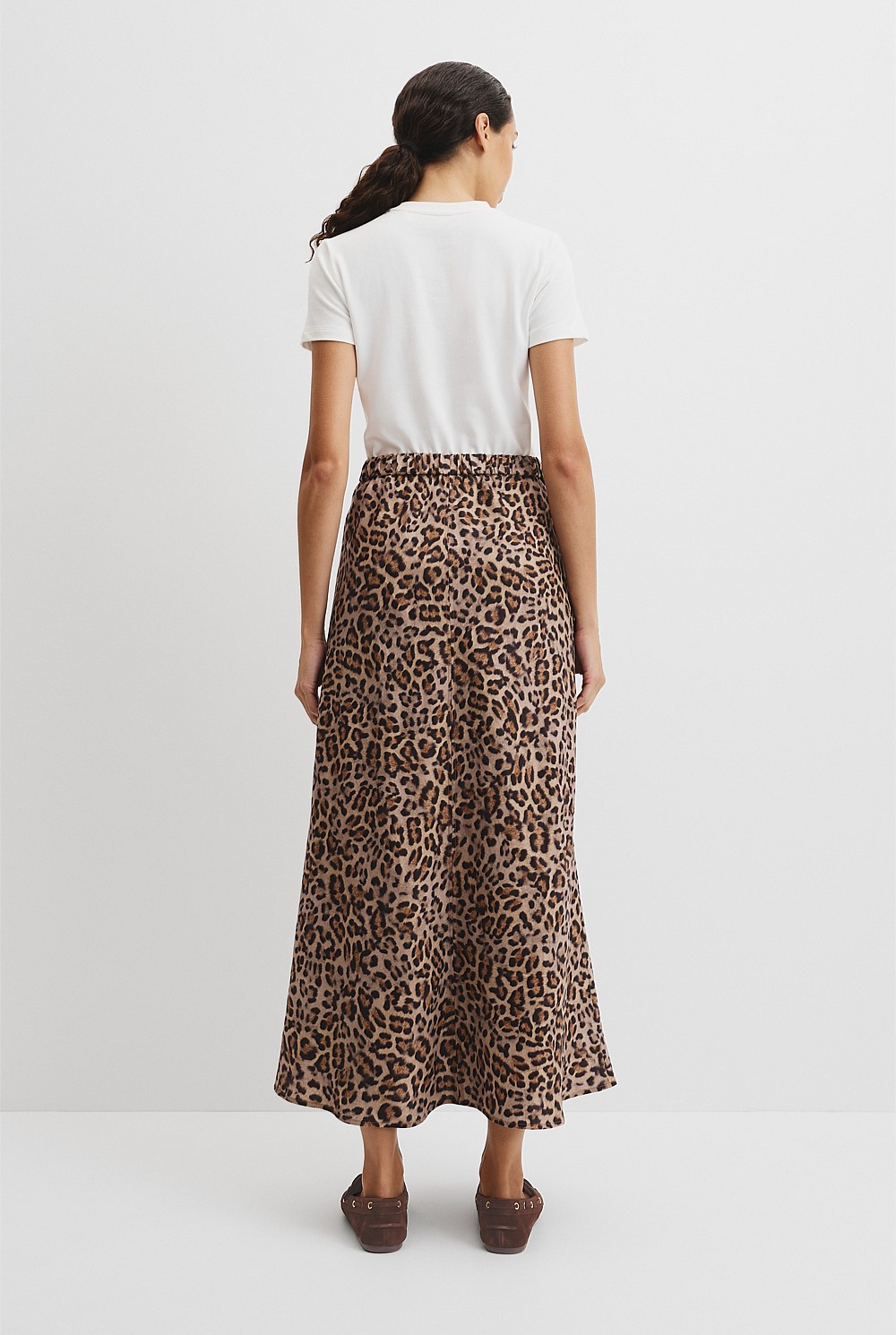 Organically Grown Linen Print Pull On Midi Skirt