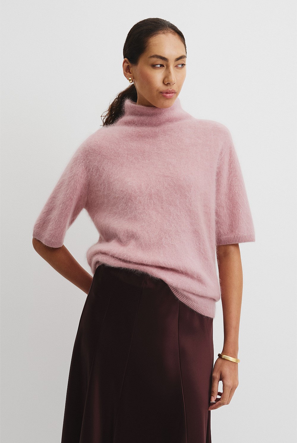 Short Sleeve Fluffy Knit