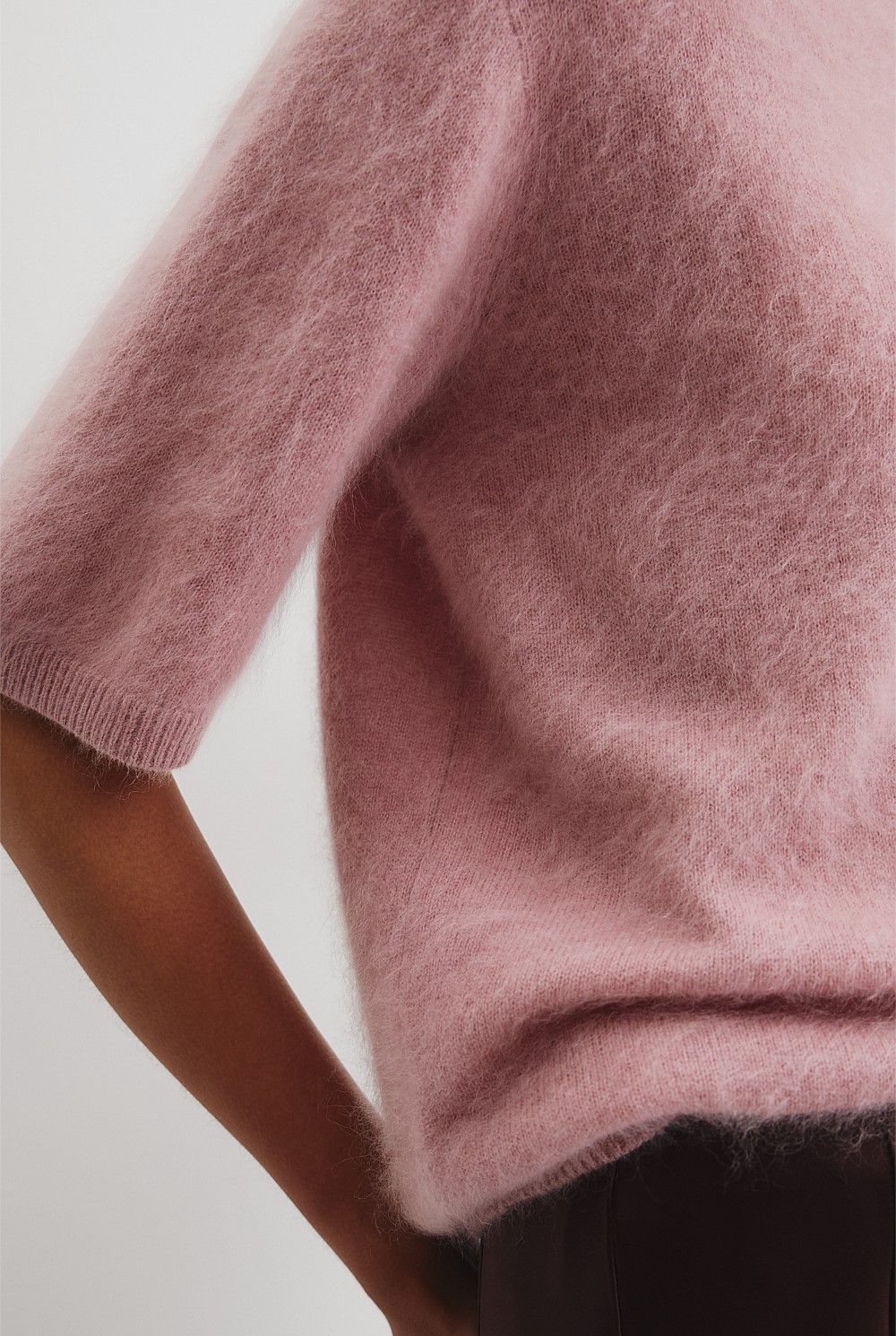 Short Sleeve Fluffy Knit