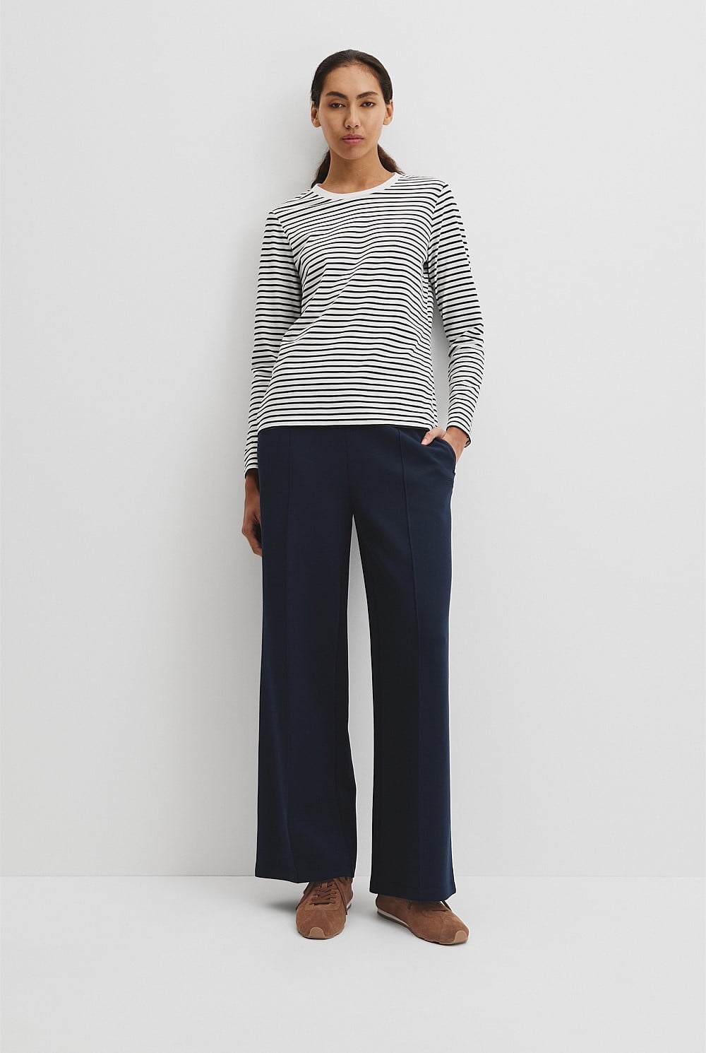 Australian Good Earth Cotton Stripe Textured Slub Long Sleeve T-Shirt