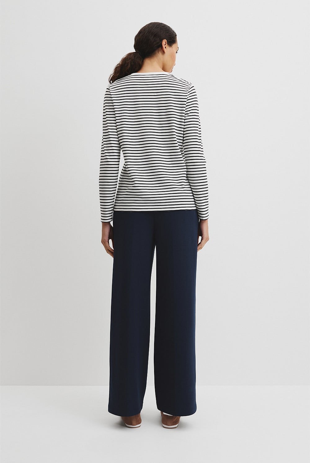 Australian Good Earth Cotton Stripe Textured Slub Long Sleeve T-Shirt
