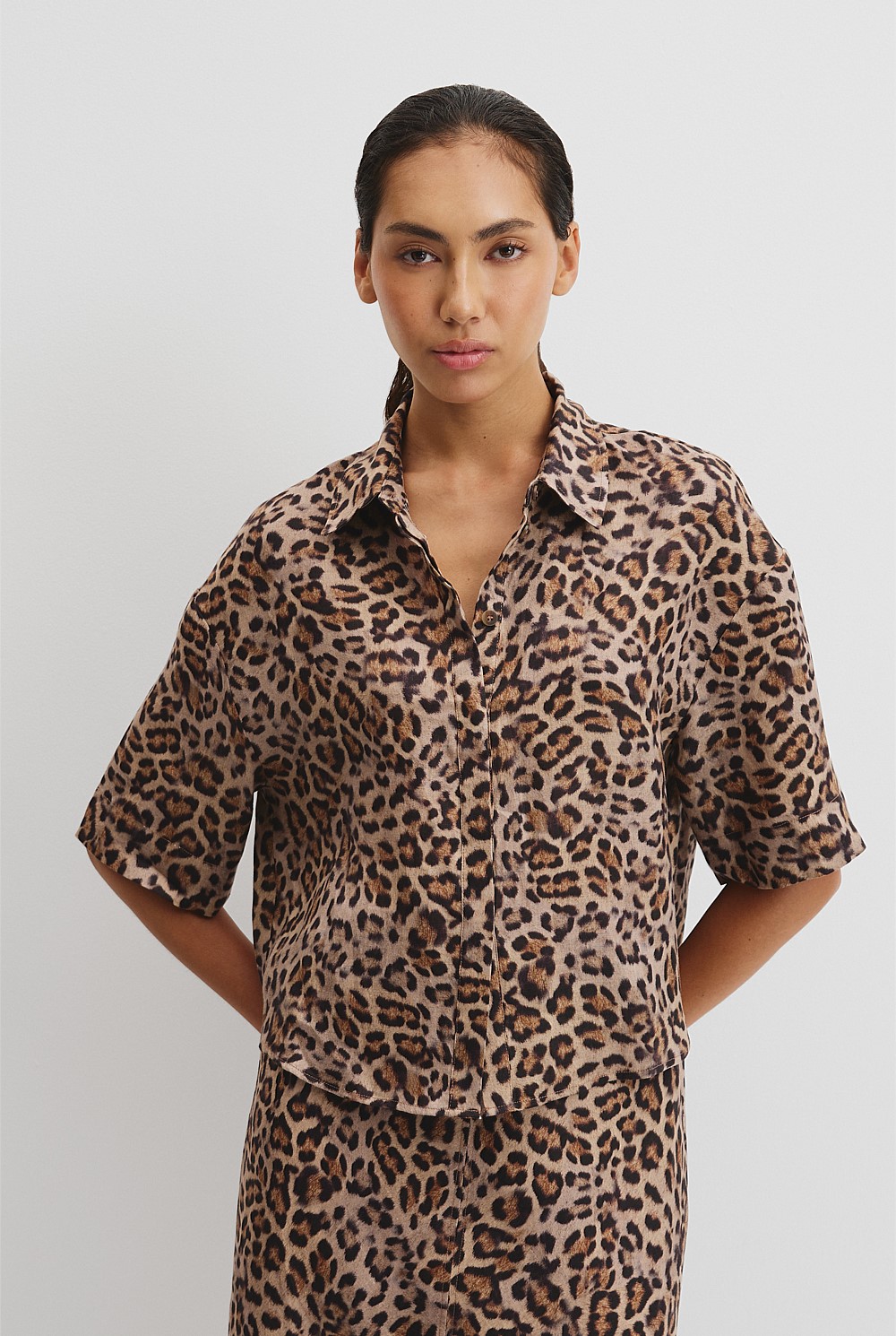 Print Boxy Fit Linen Shirt