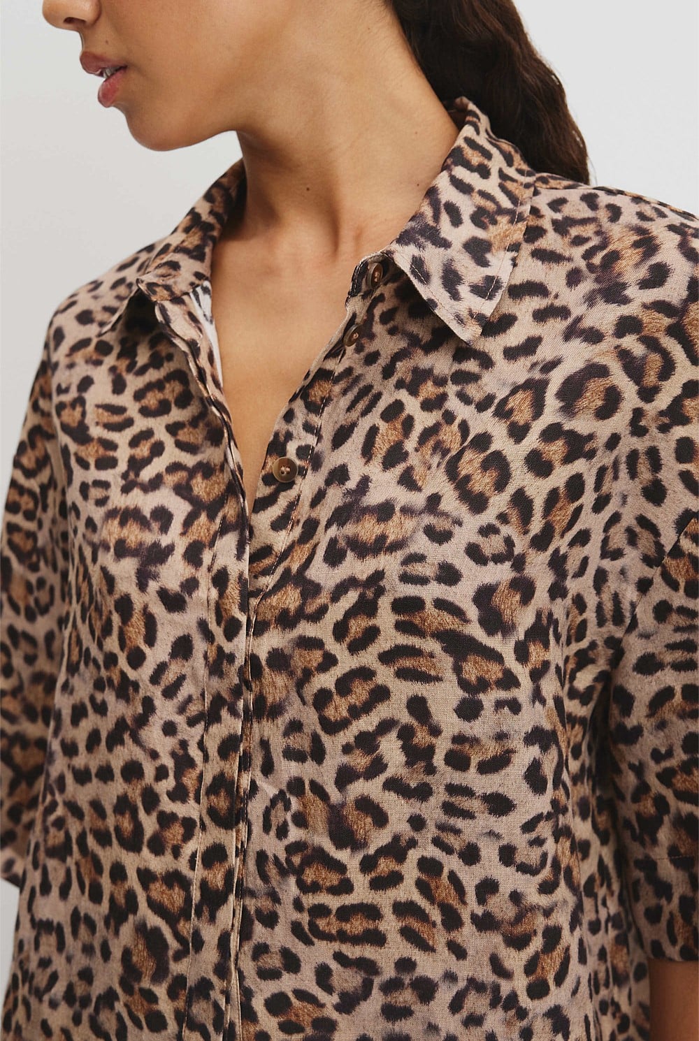 Print Boxy Fit Linen Shirt