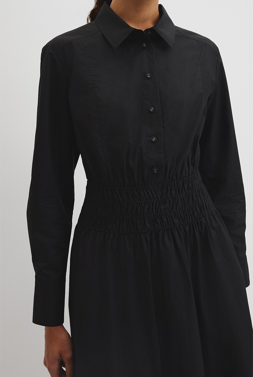 Australian Cotton Shirred Waist Shirt Dress