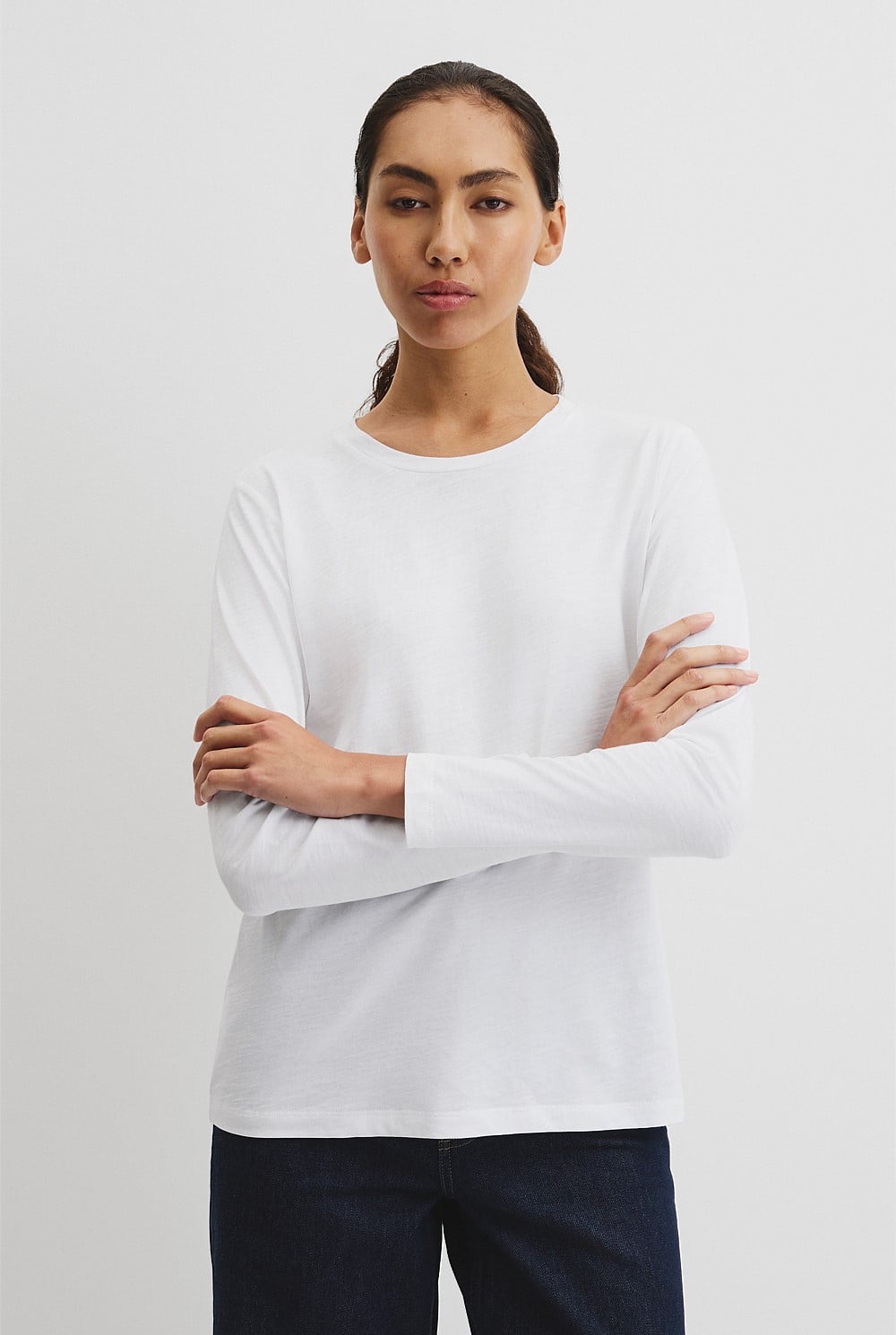 Australian Good Earth Cotton Textured Slub Long Sleeve T-Shirt