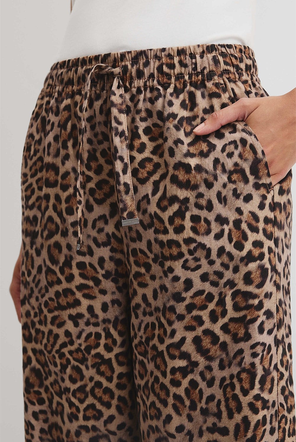 Organically Grown Linen Print Tie Detail Linen Pintuck Pant