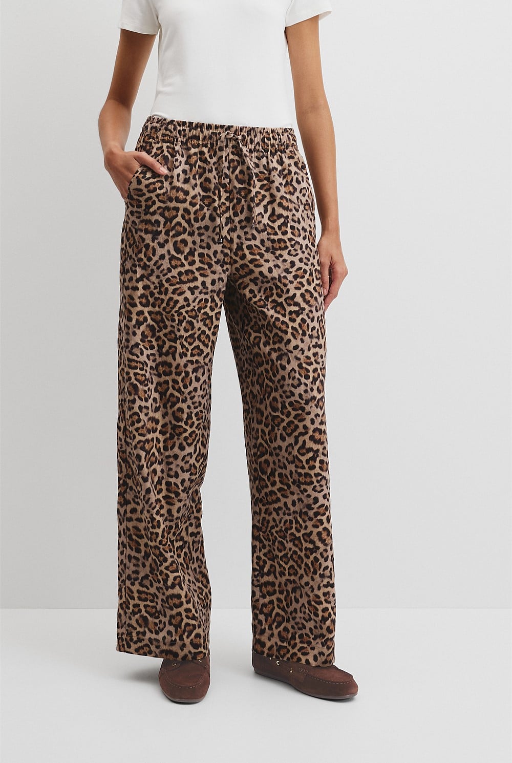 Organically Grown Linen Print Tie Detail Linen Pintuck Pant