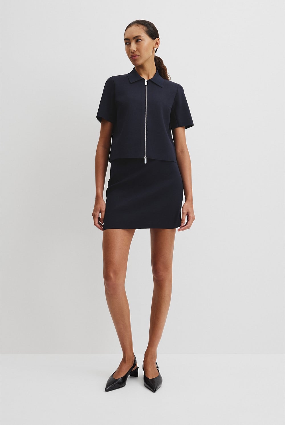 Short Sleeve Compact Zip Knit