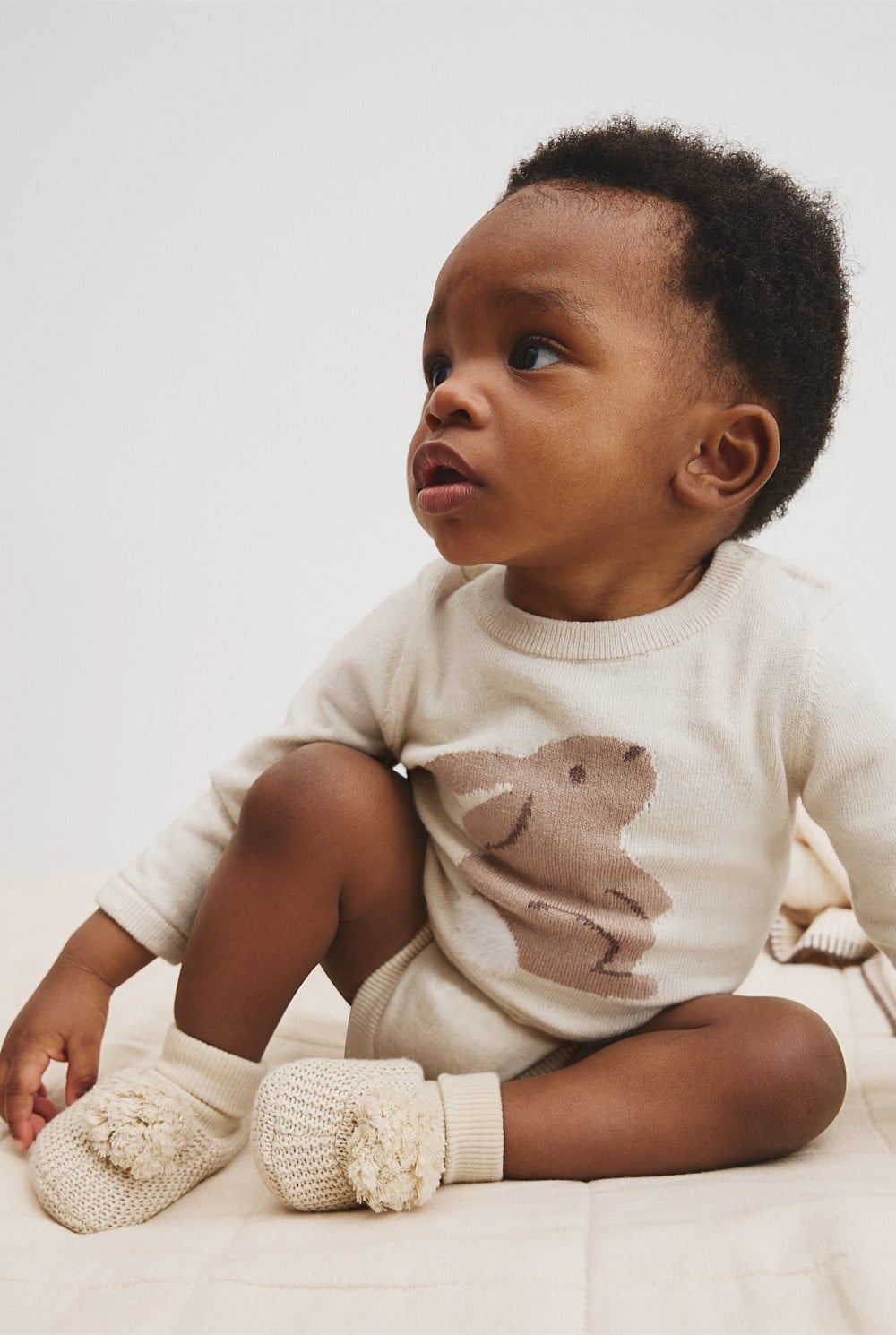 Organically Grown Cotton Cord Knit Bunny Bodysuit