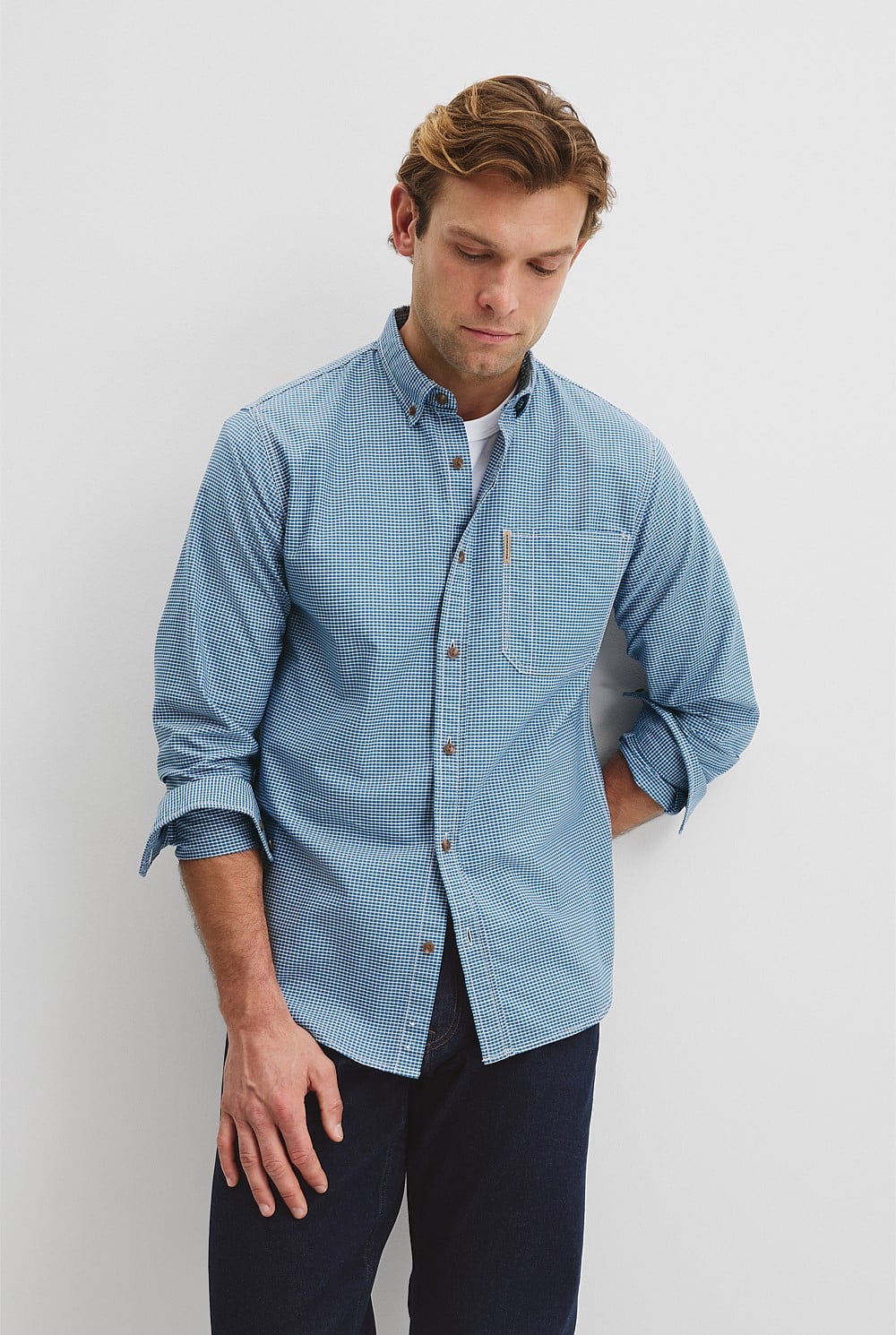 Australian Good Earth Cotton Workwear Regular Fit Grid Shirt