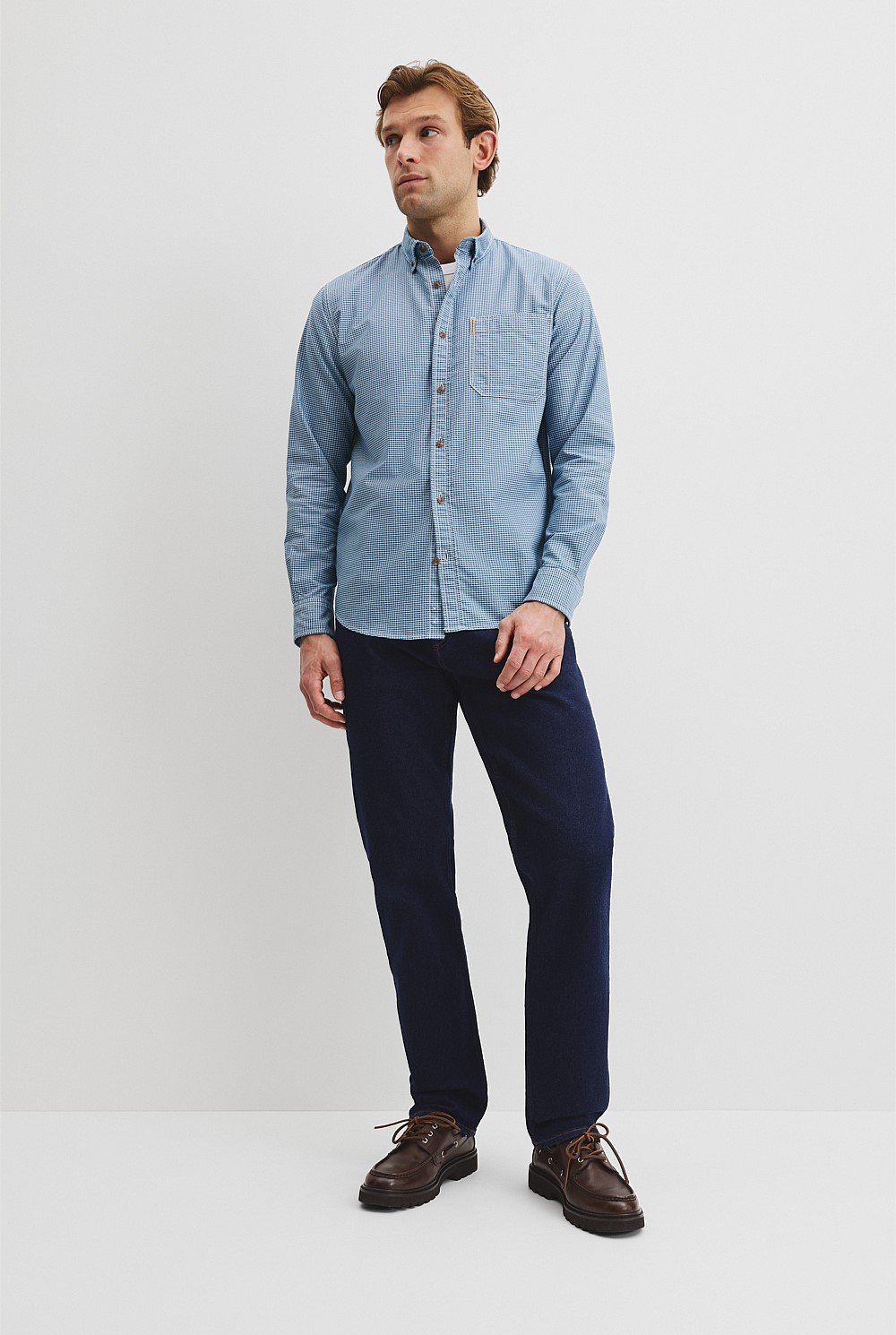 Australian Good Earth Cotton Workwear Regular Fit Grid Shirt