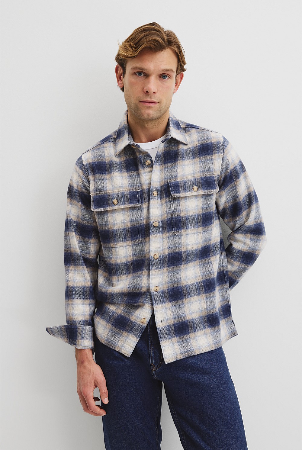 Cotton Flannel Check Overshirt