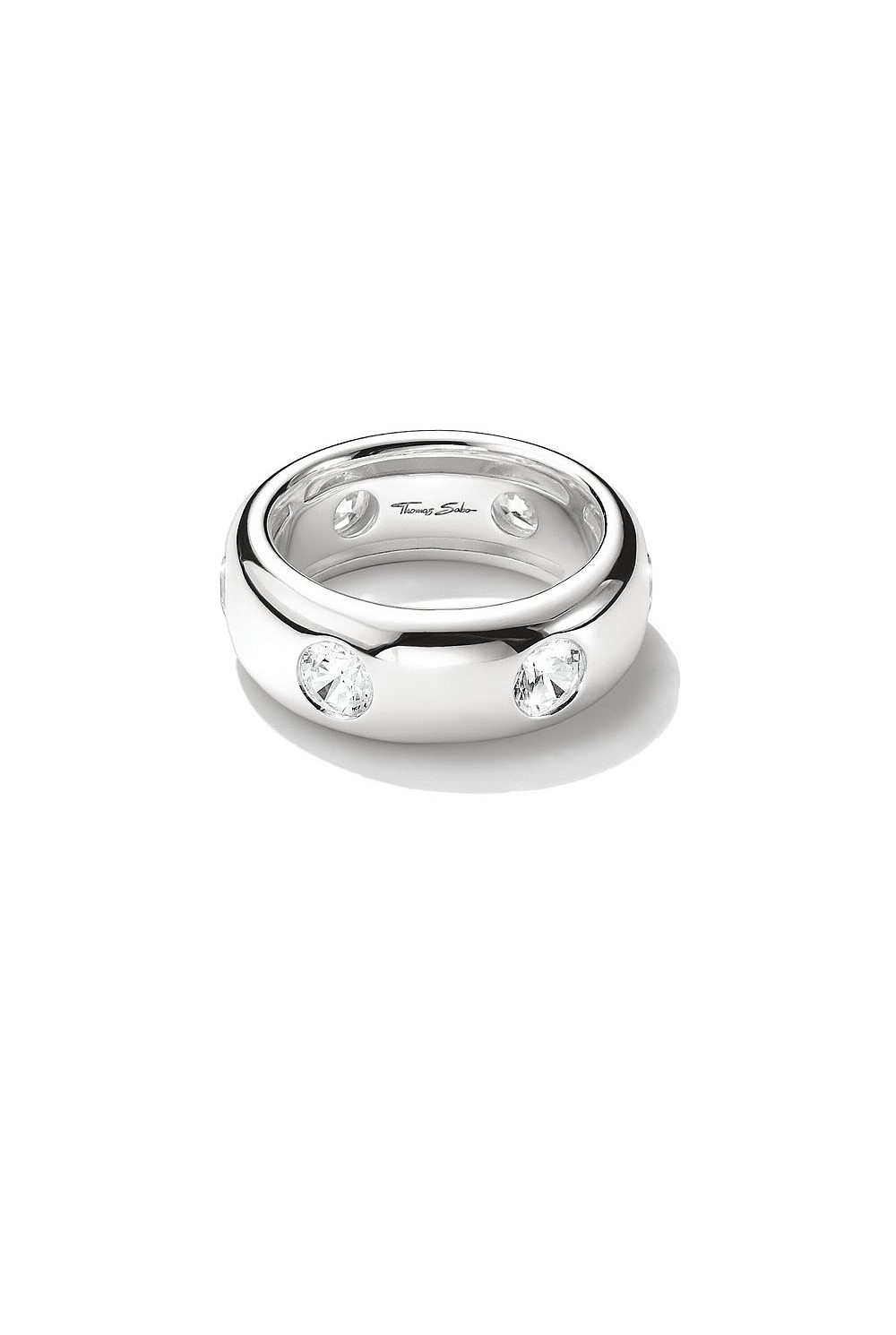 Bold Band Ring With Stones In Silver