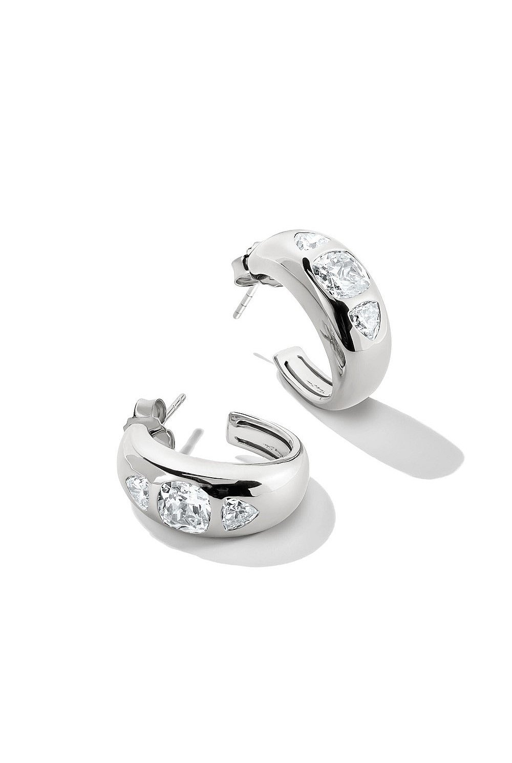 Bold Hoop Earrings With Stones In Silver