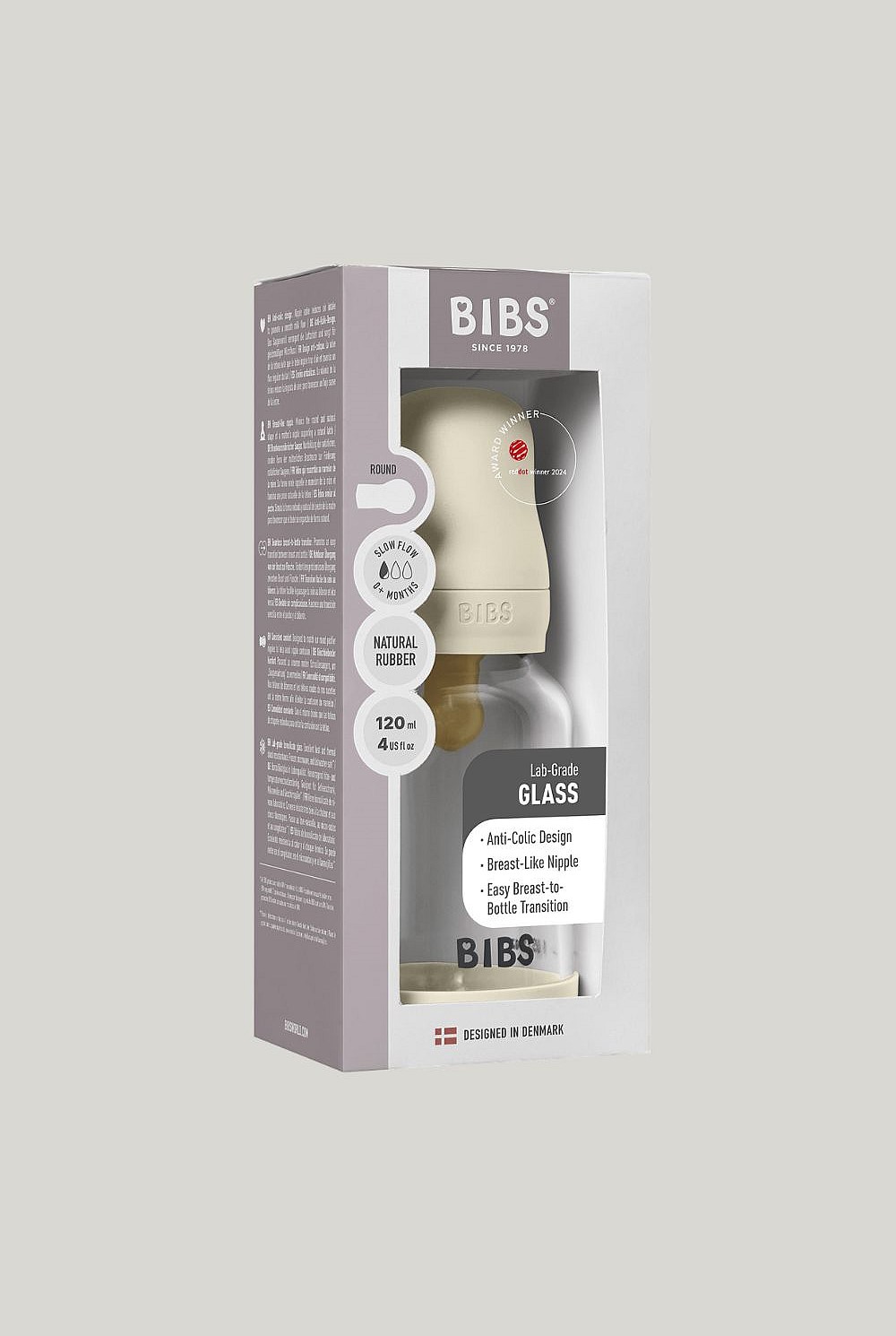 Glass Baby Bottle 120ml Latex - Ivory