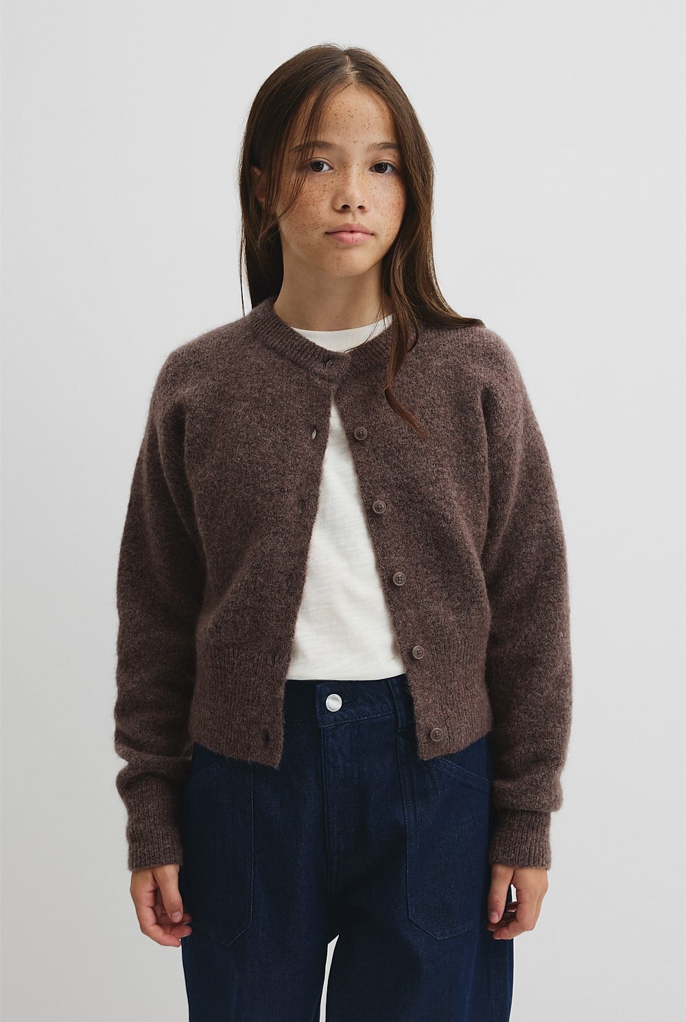 Teen Fluffy Crew Knit Cardigan