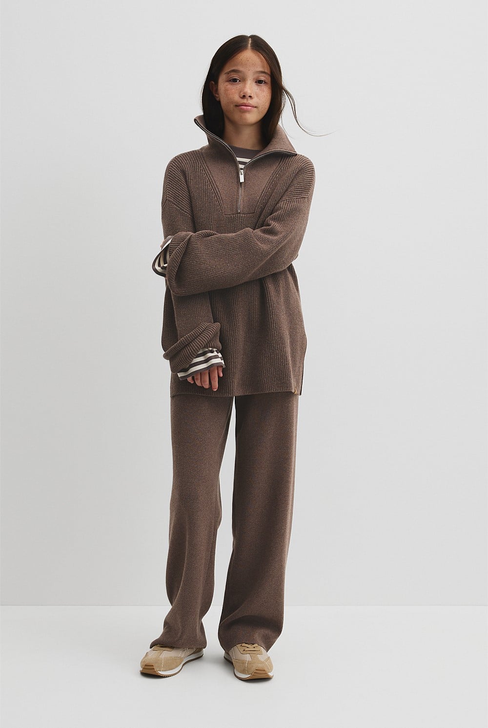 Teen Half Zip Rib Knit