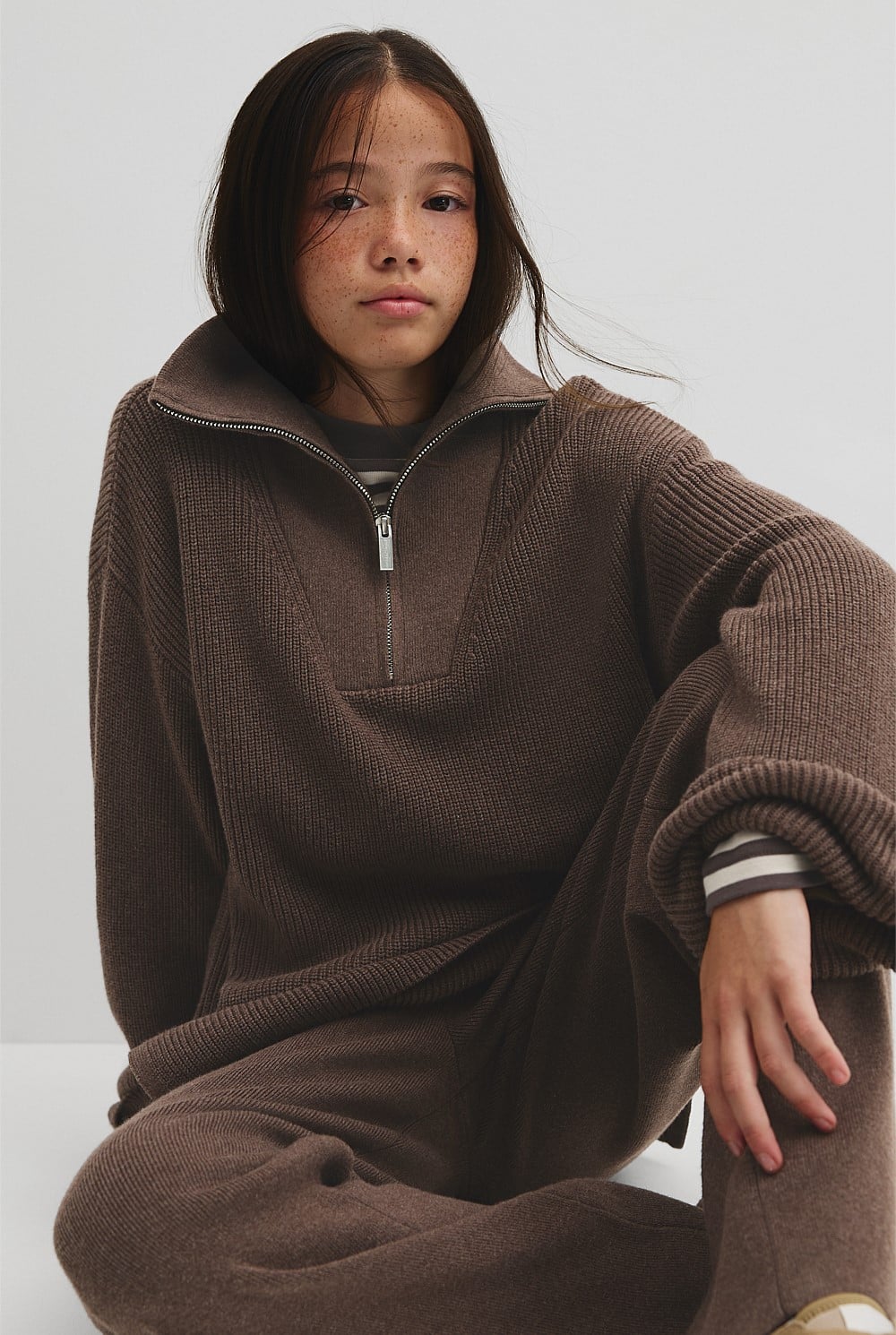 Teen Half Zip Rib Knit