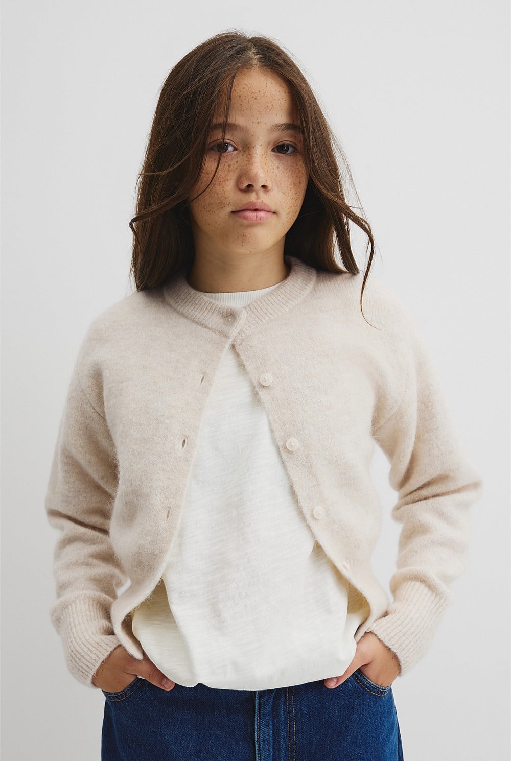 Teen Fluffy Crew Knit Cardigan