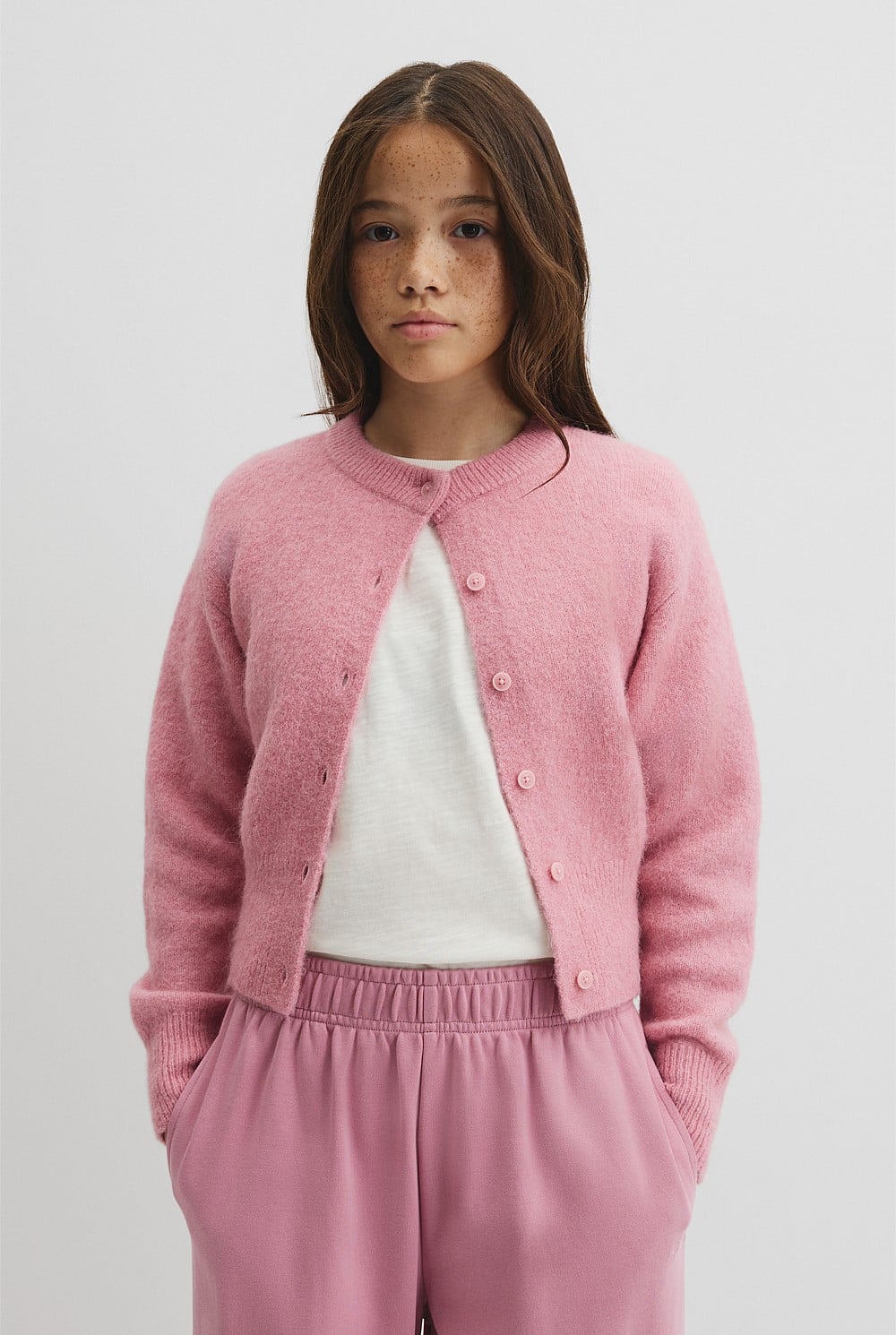 Teen Fluffy Crew Knit Cardigan