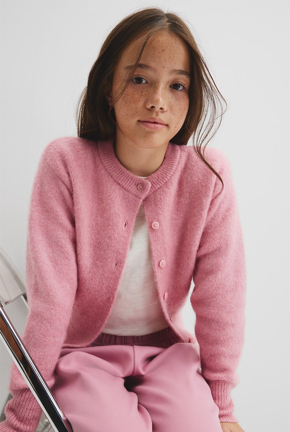 Teen Fluffy Crew Knit Cardigan