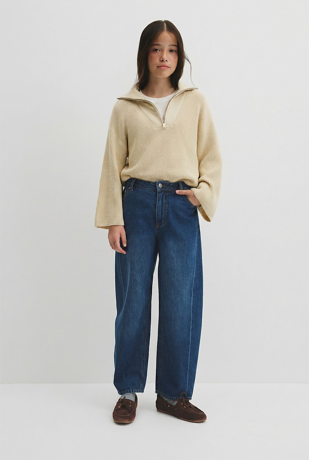 Teen Half Zip Rib Knit