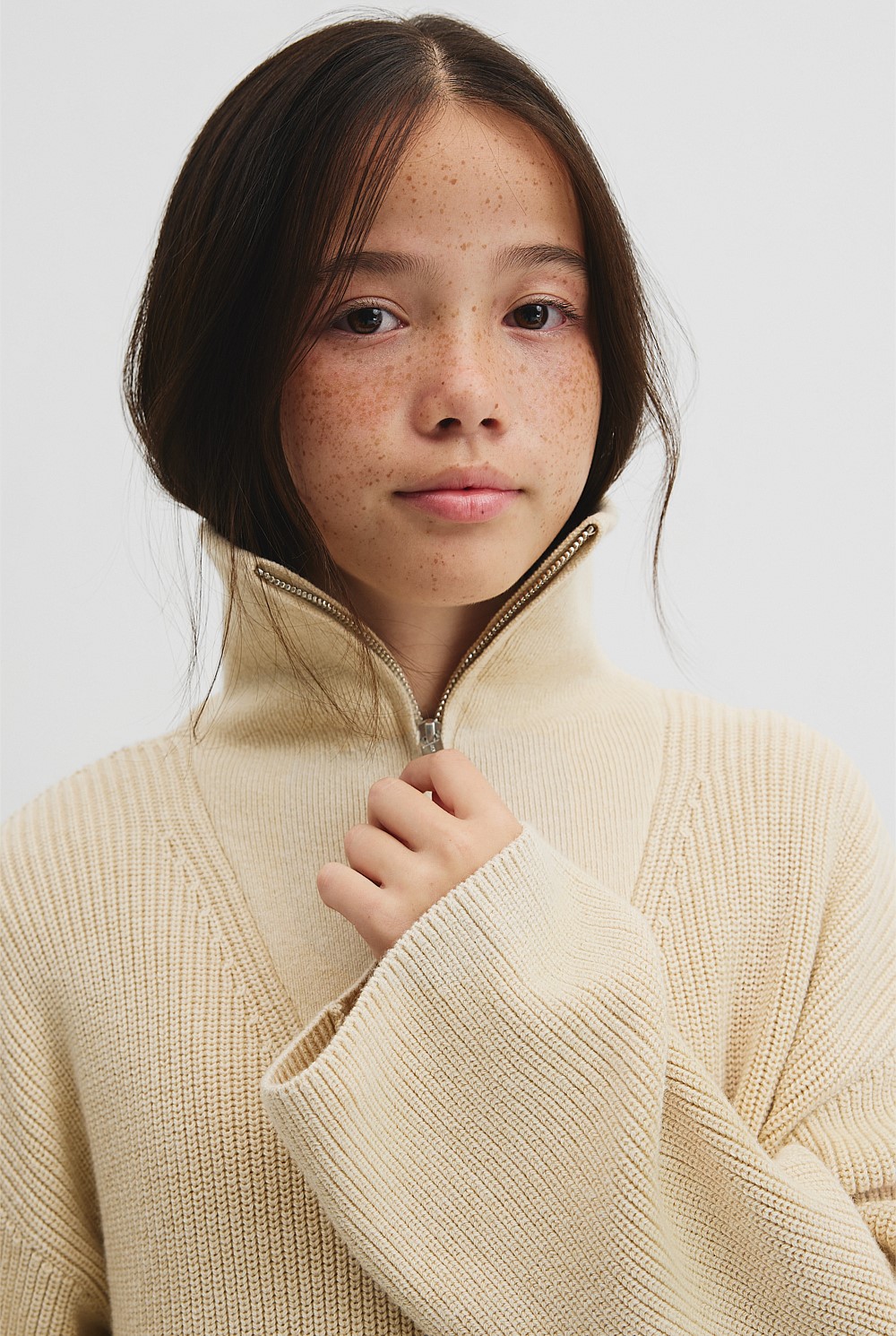 Teen Half Zip Rib Knit