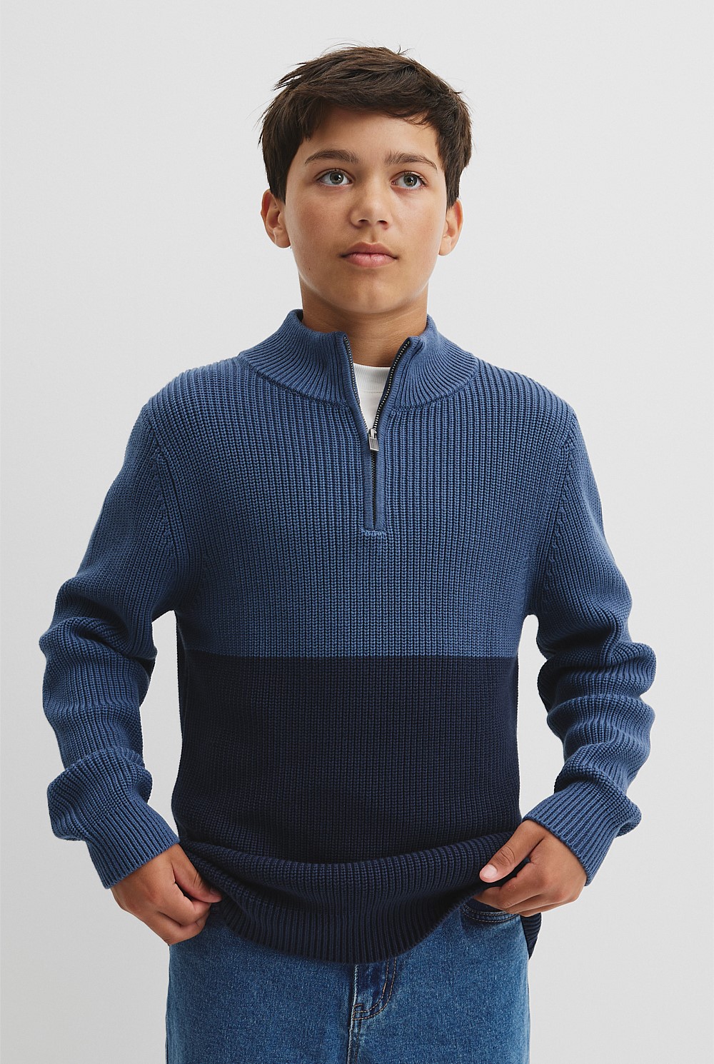 Teen Australian Cotton Spliced Half Zip Knit