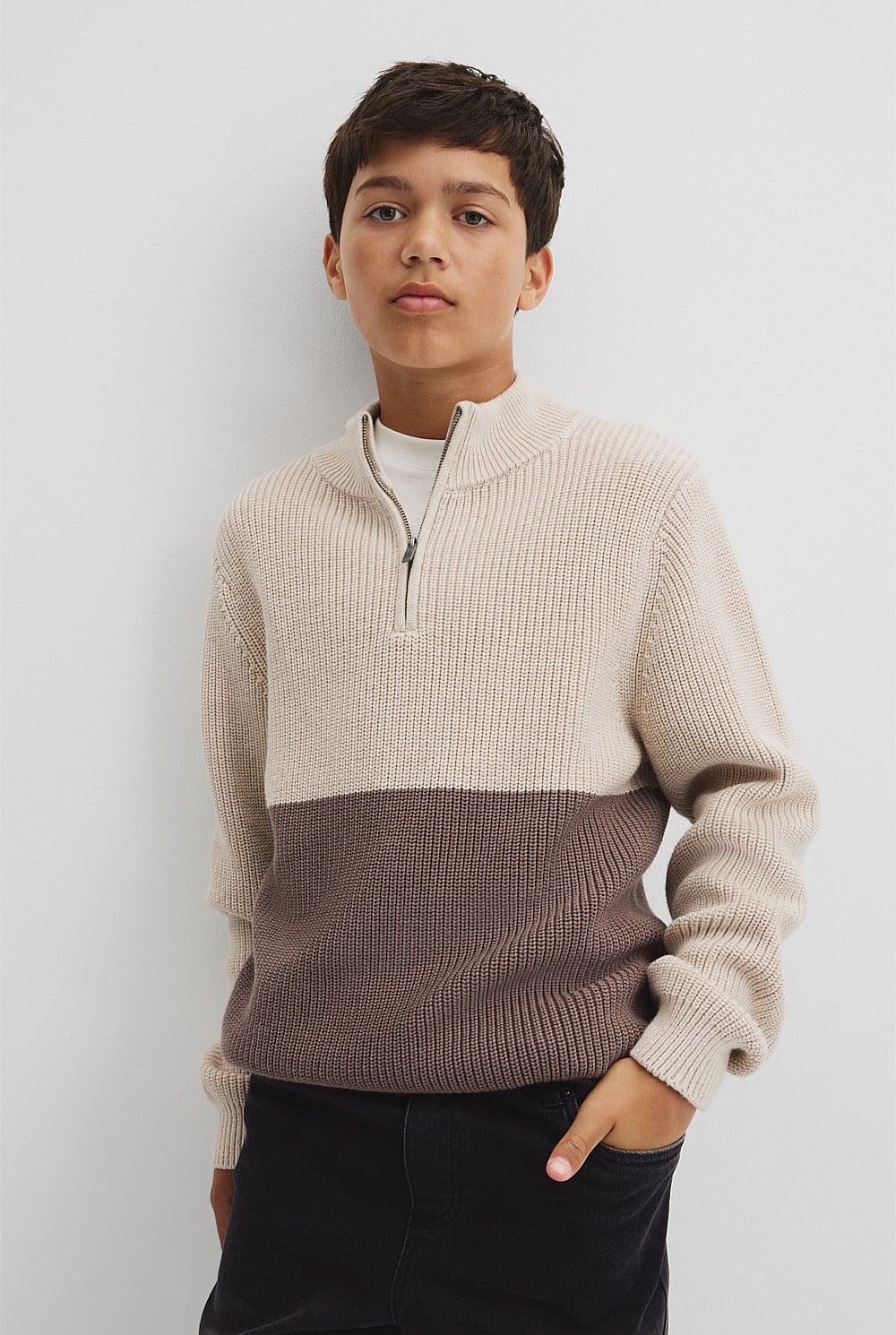 Teen Australian Cotton Spliced Half Zip Knit