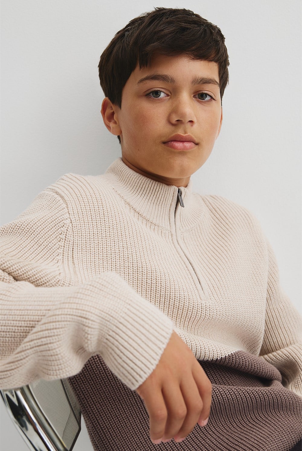 Teen Australian Cotton Spliced Half Zip Knit