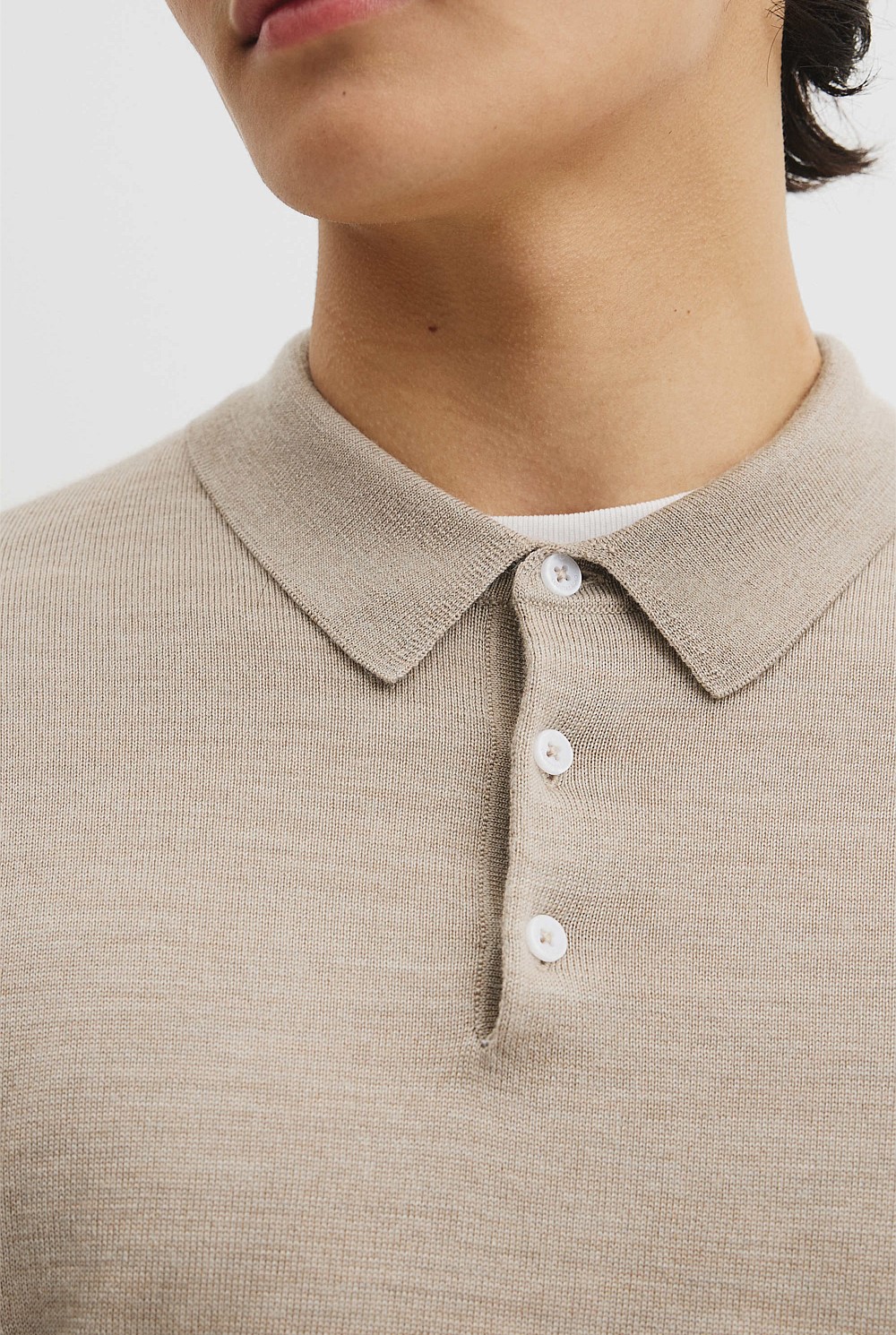 Australian Merino Long Sleeve Am Button Polo Knit