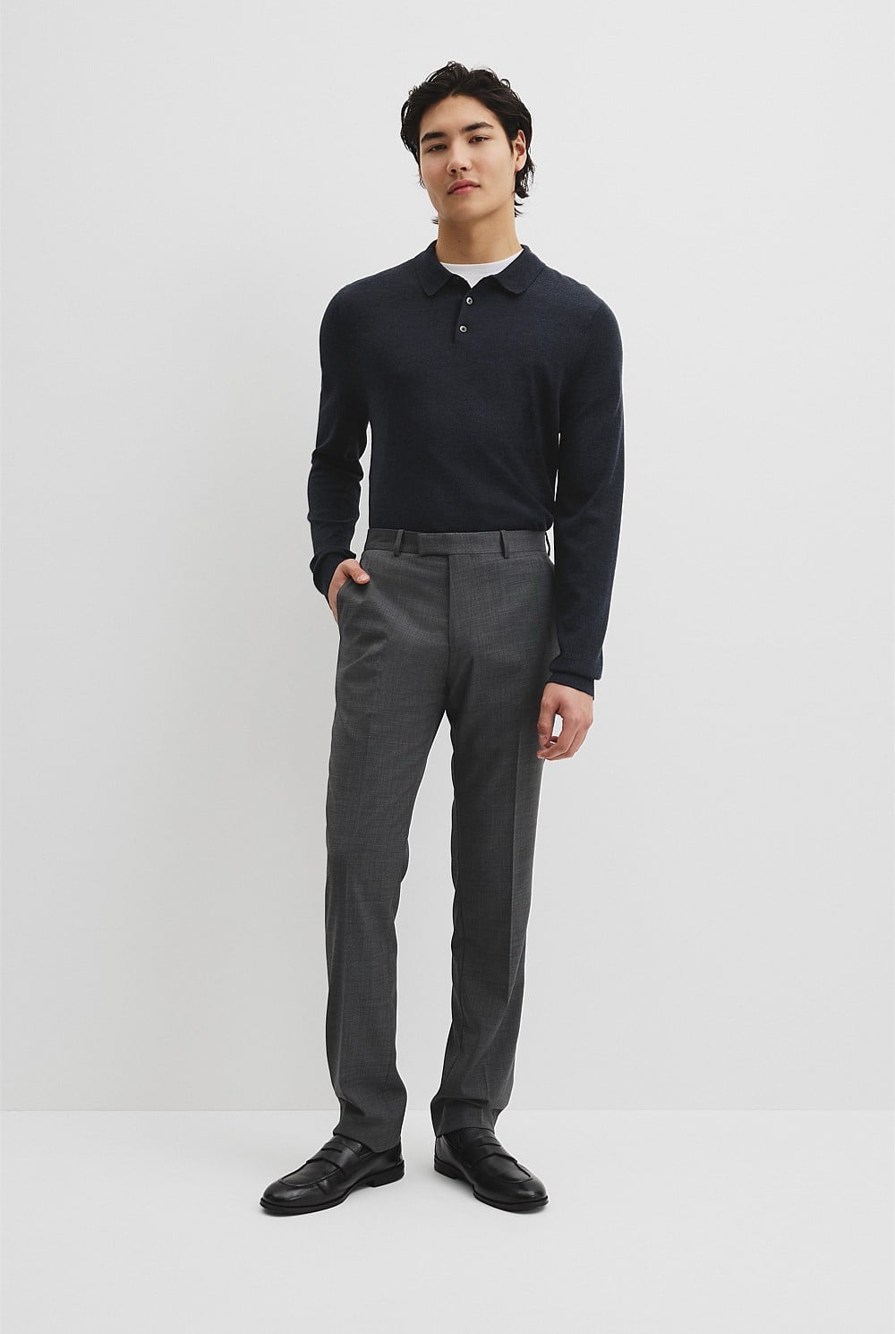 Australian Merino Long Sleeve Am Button Polo Knit