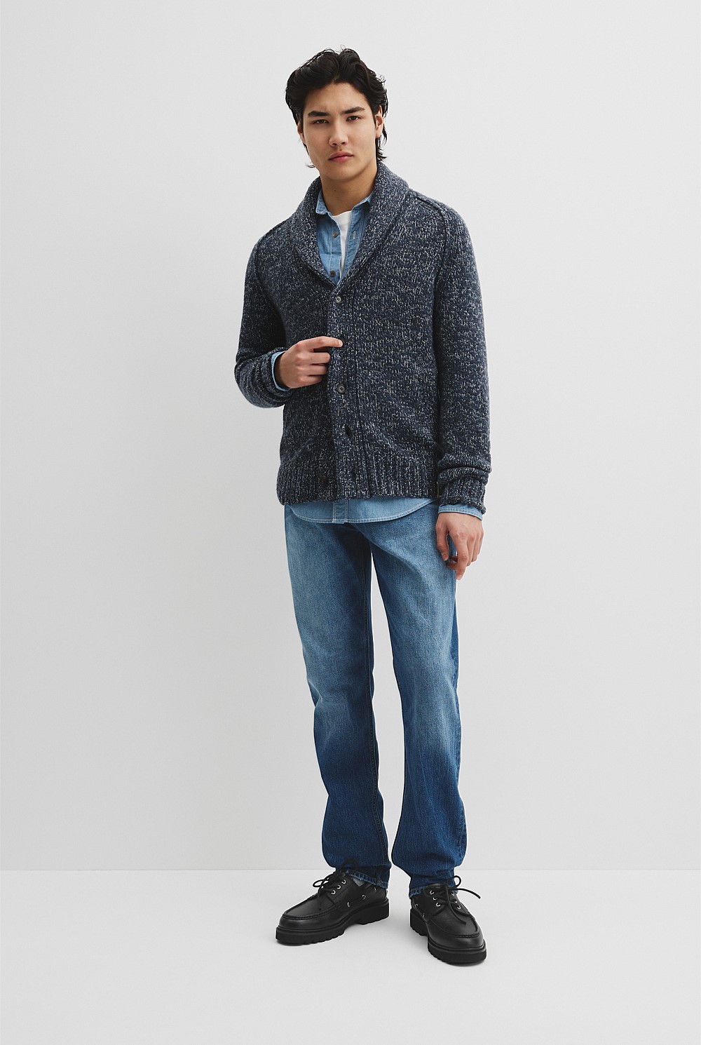 Workwear Merino Wool Blend Shawl Cardigan