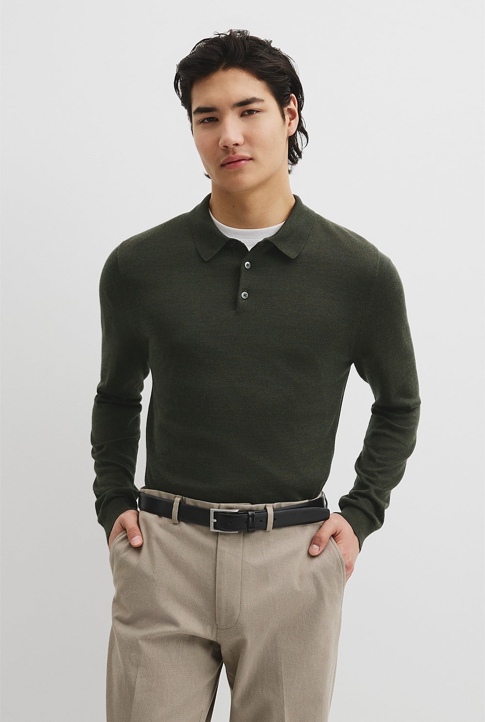 Australian Merino Long Sleeve Am Button Polo Knit