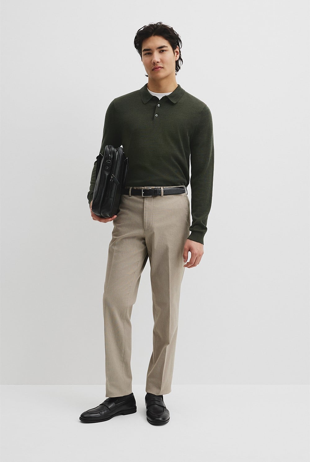 Australian Merino Long Sleeve Am Button Polo Knit