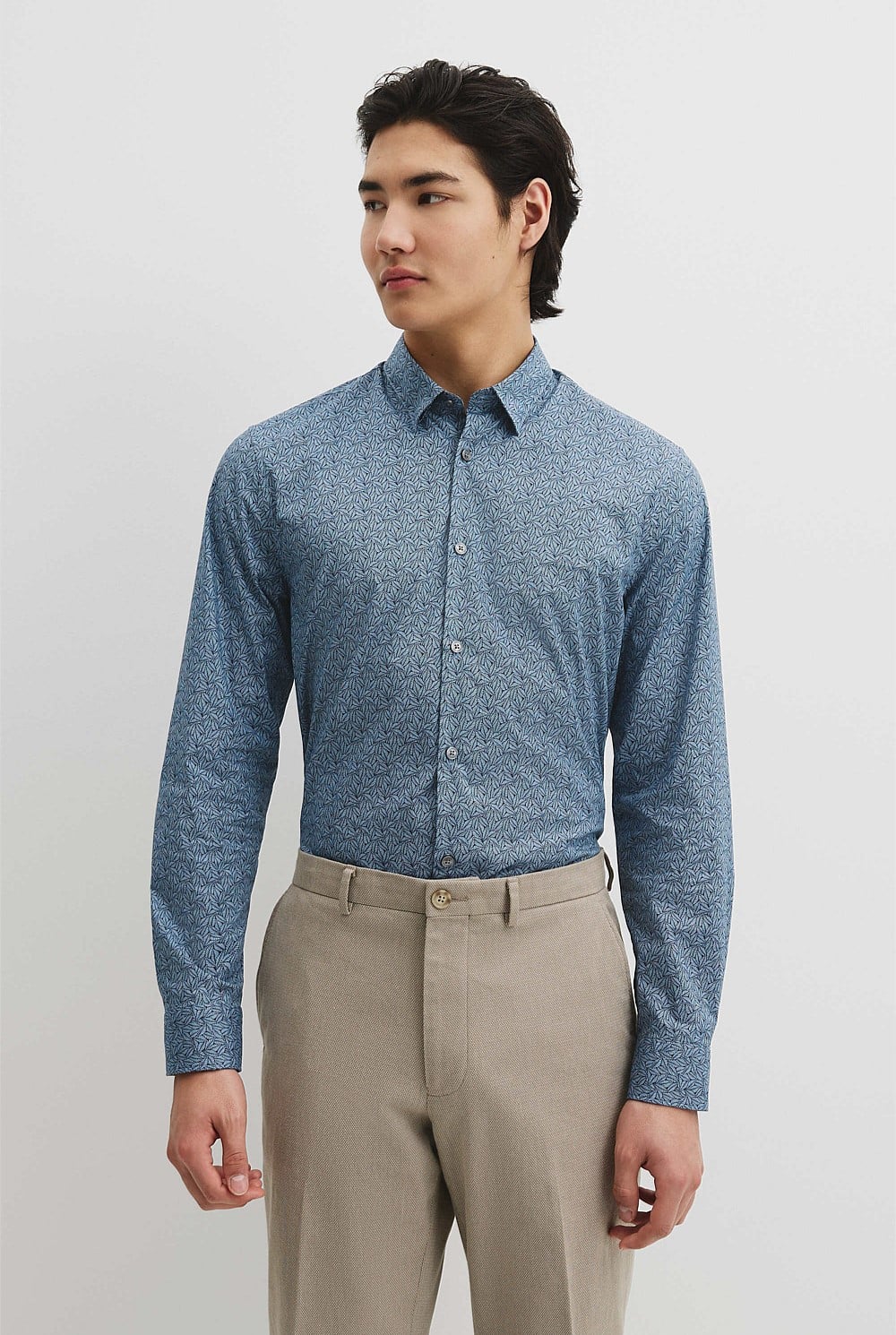 Slim Fit Cotton Leaf Print Shirt