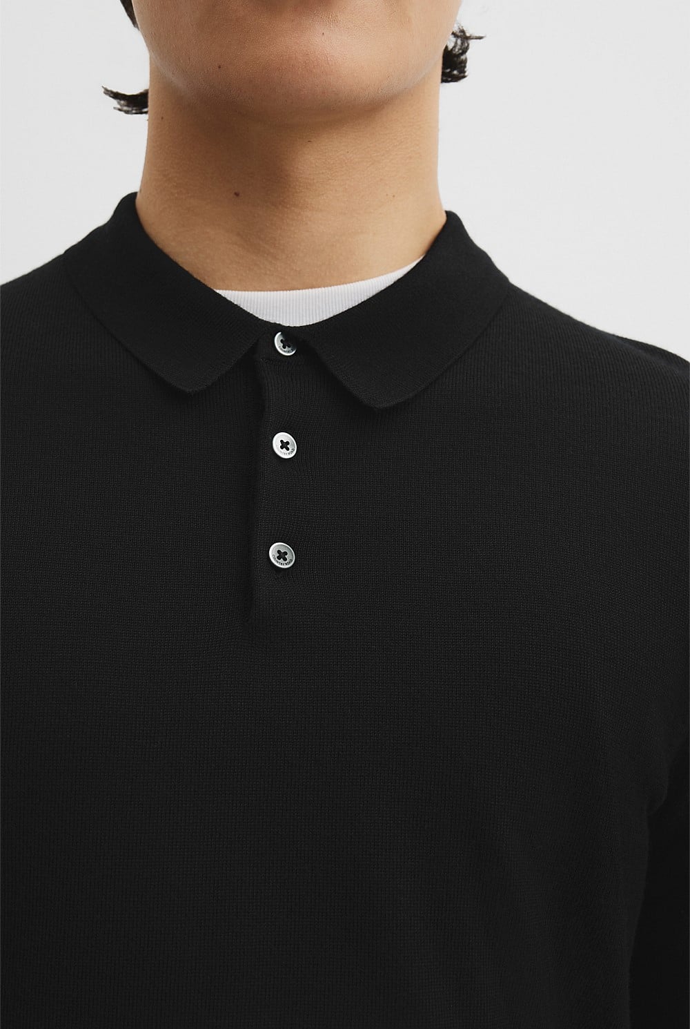 Australian Merino Long Sleeve Am Button Polo Knit