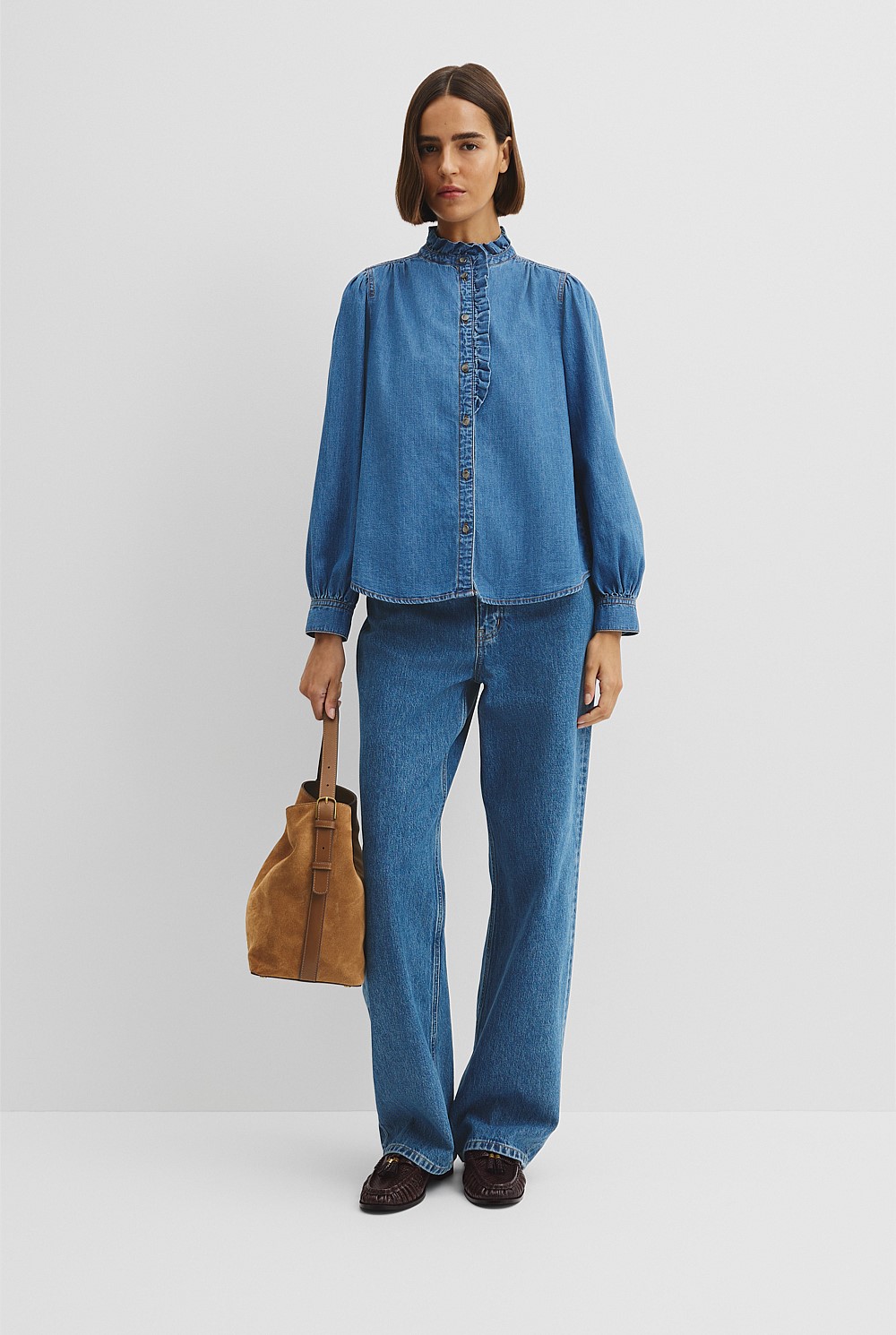 Denim Long Sleeve Ruffle SH