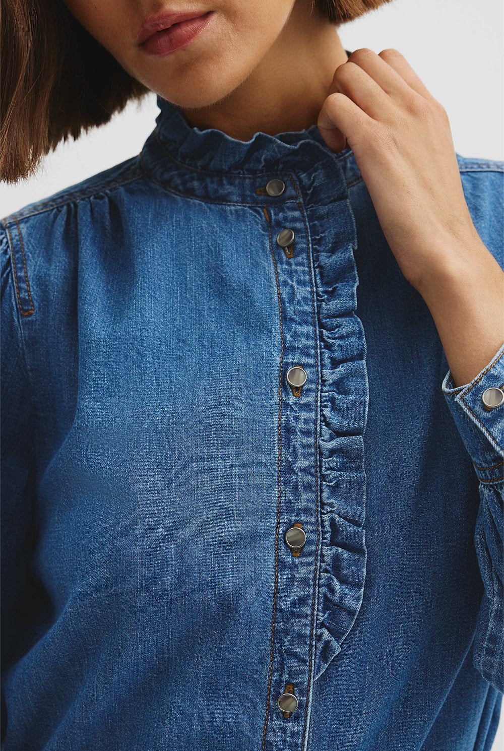 Denim Long Sleeve Ruffle SH