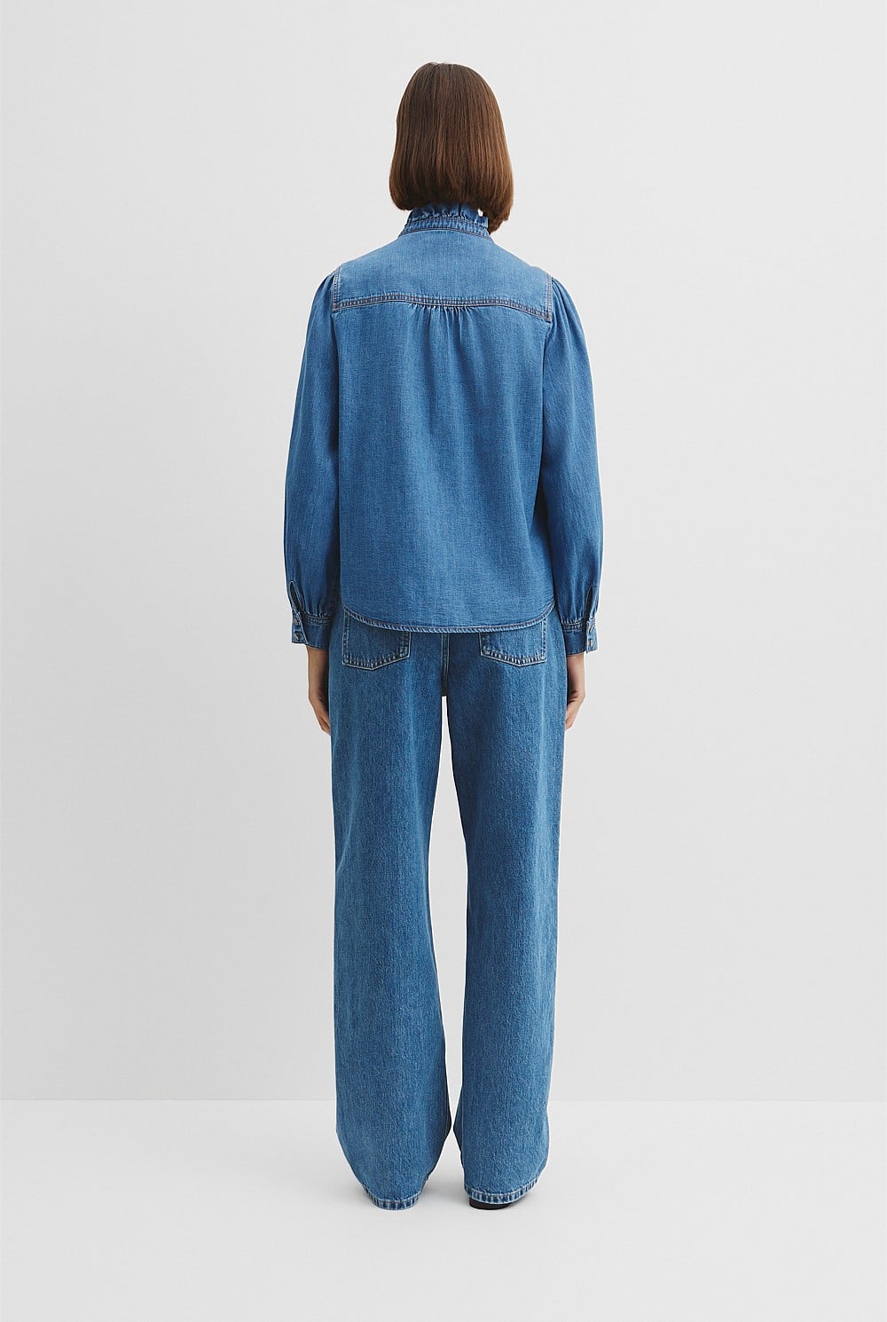 Denim Long Sleeve Ruffle SH