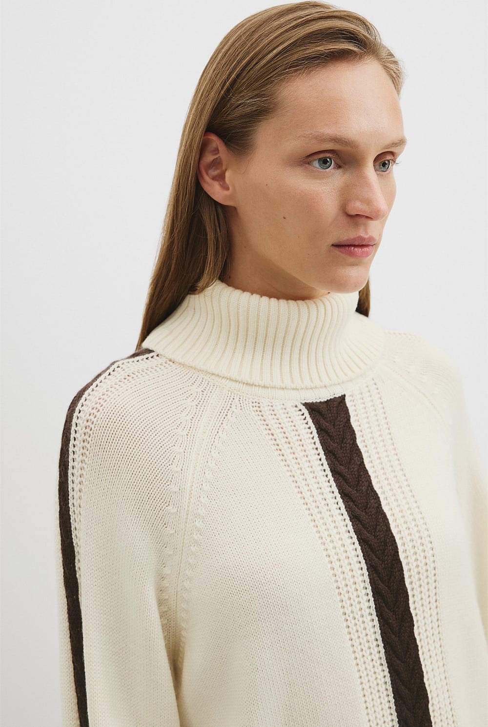 Australian Merino Wool Stitch Detail Funnel Knit