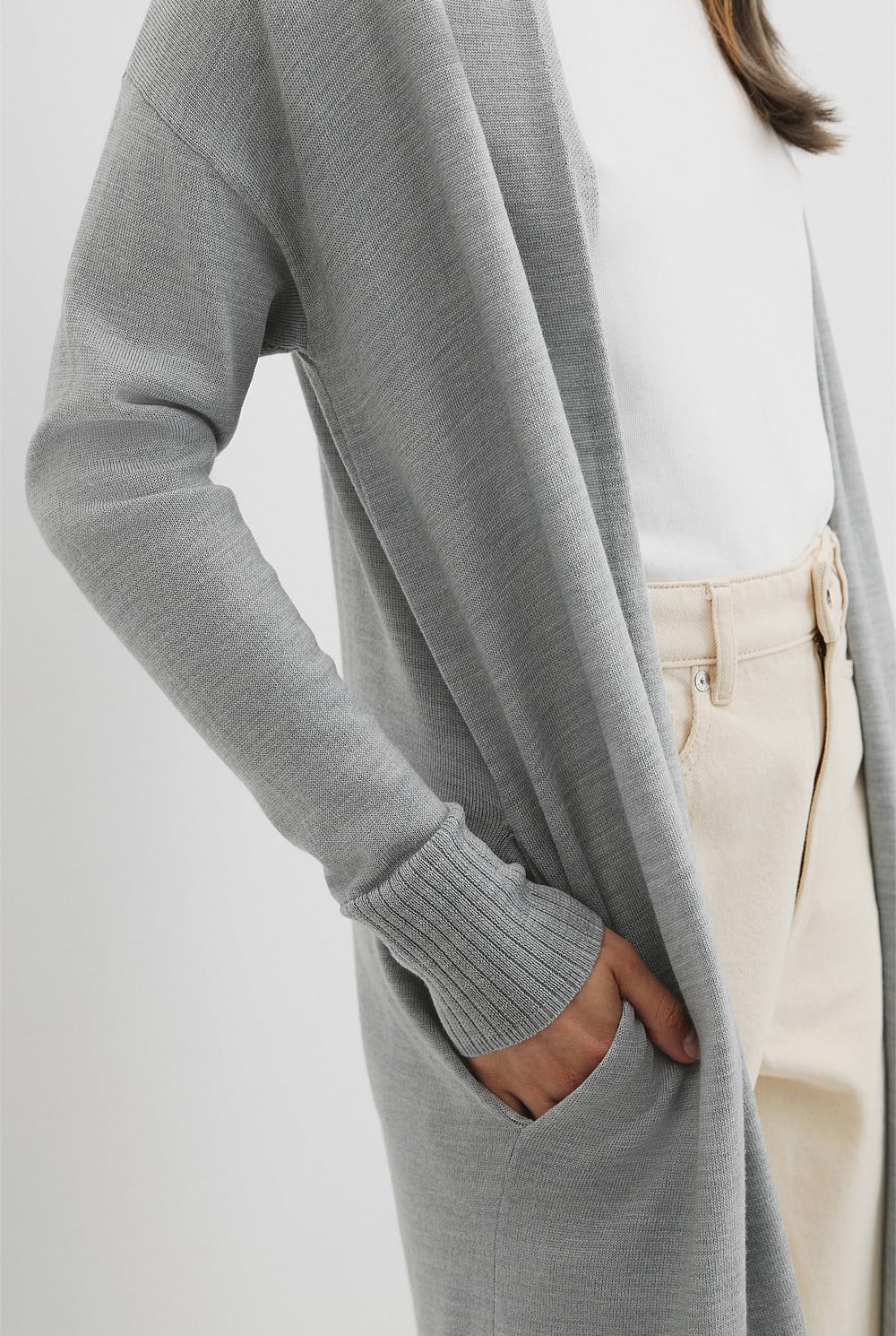 Lightweight Merino Wool Longline Cardigan