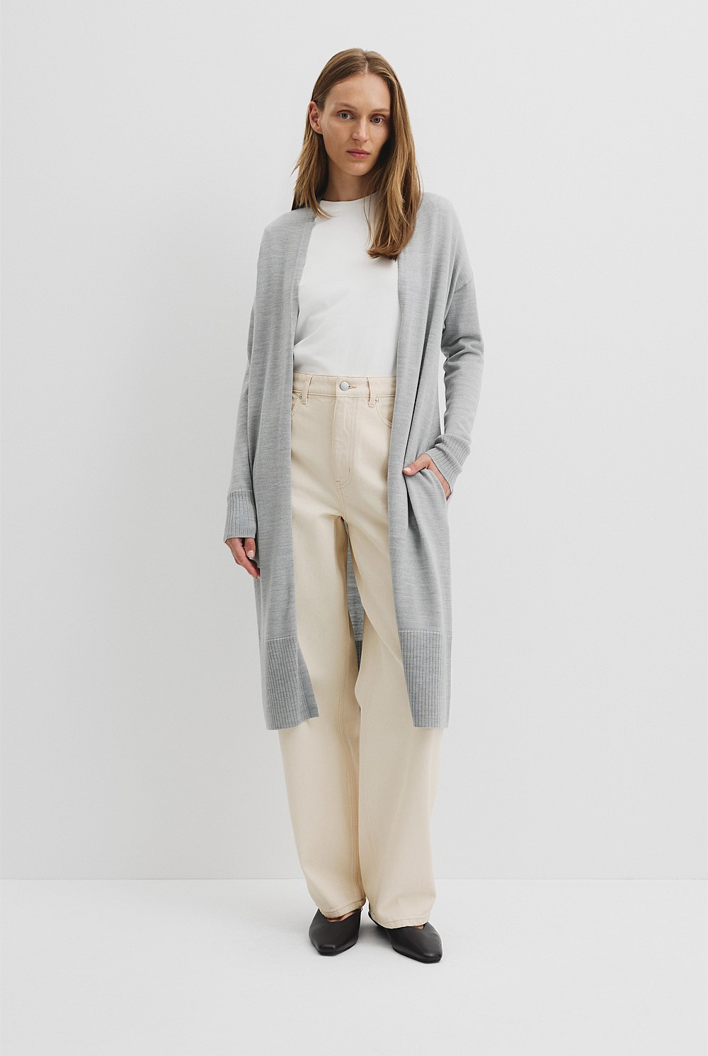 Lightweight Merino Wool Longline Cardigan