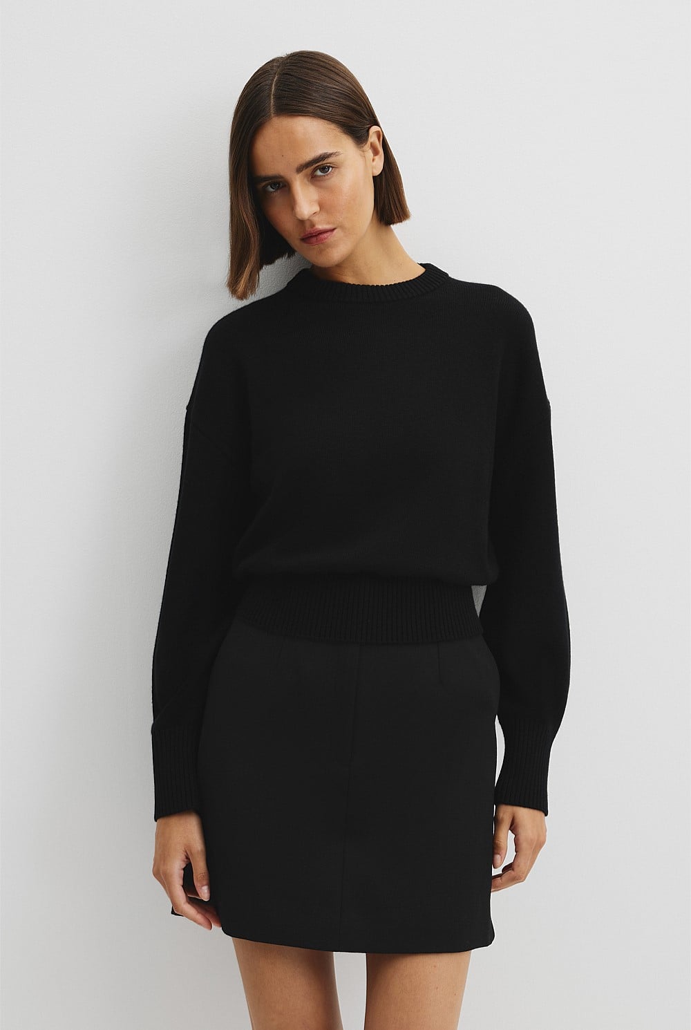 Organically Grown Cotton Blend Crop Crew Neck Knit