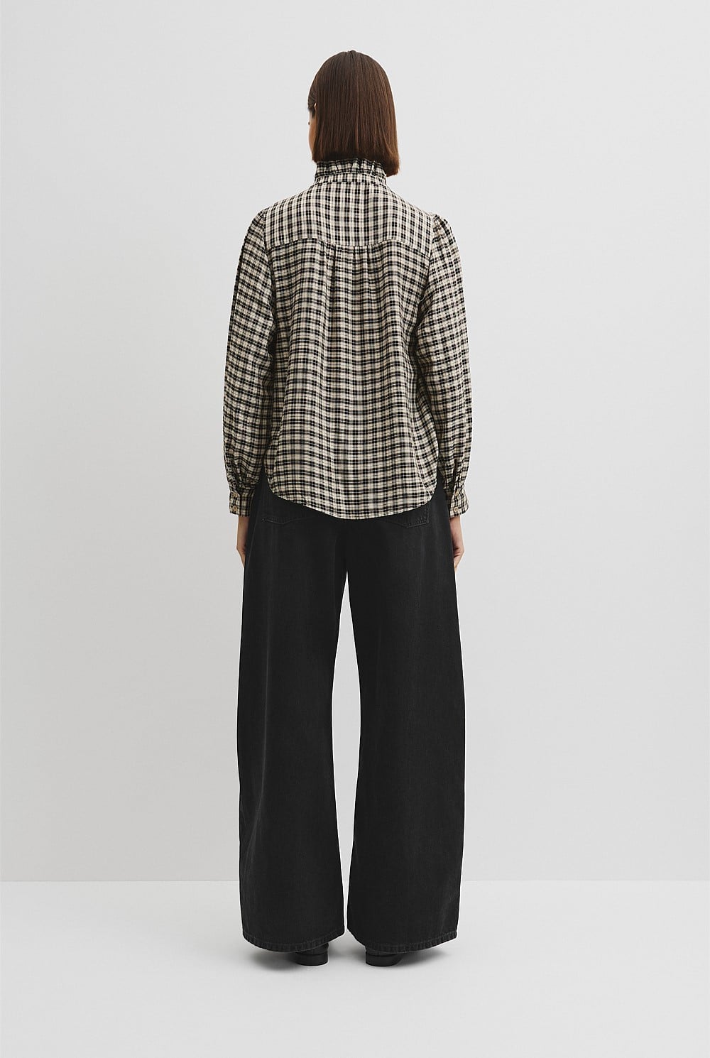 Check Long Sleeve Ruffle Shirt