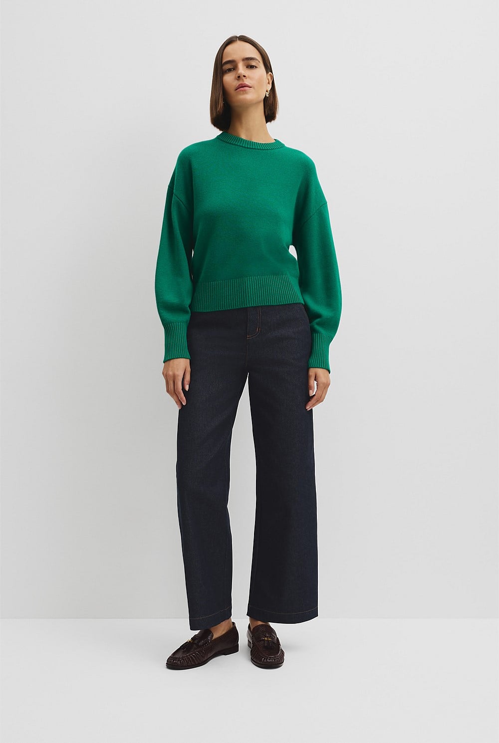 Organically Grown Cotton Blend Crop Crew Neck Knit