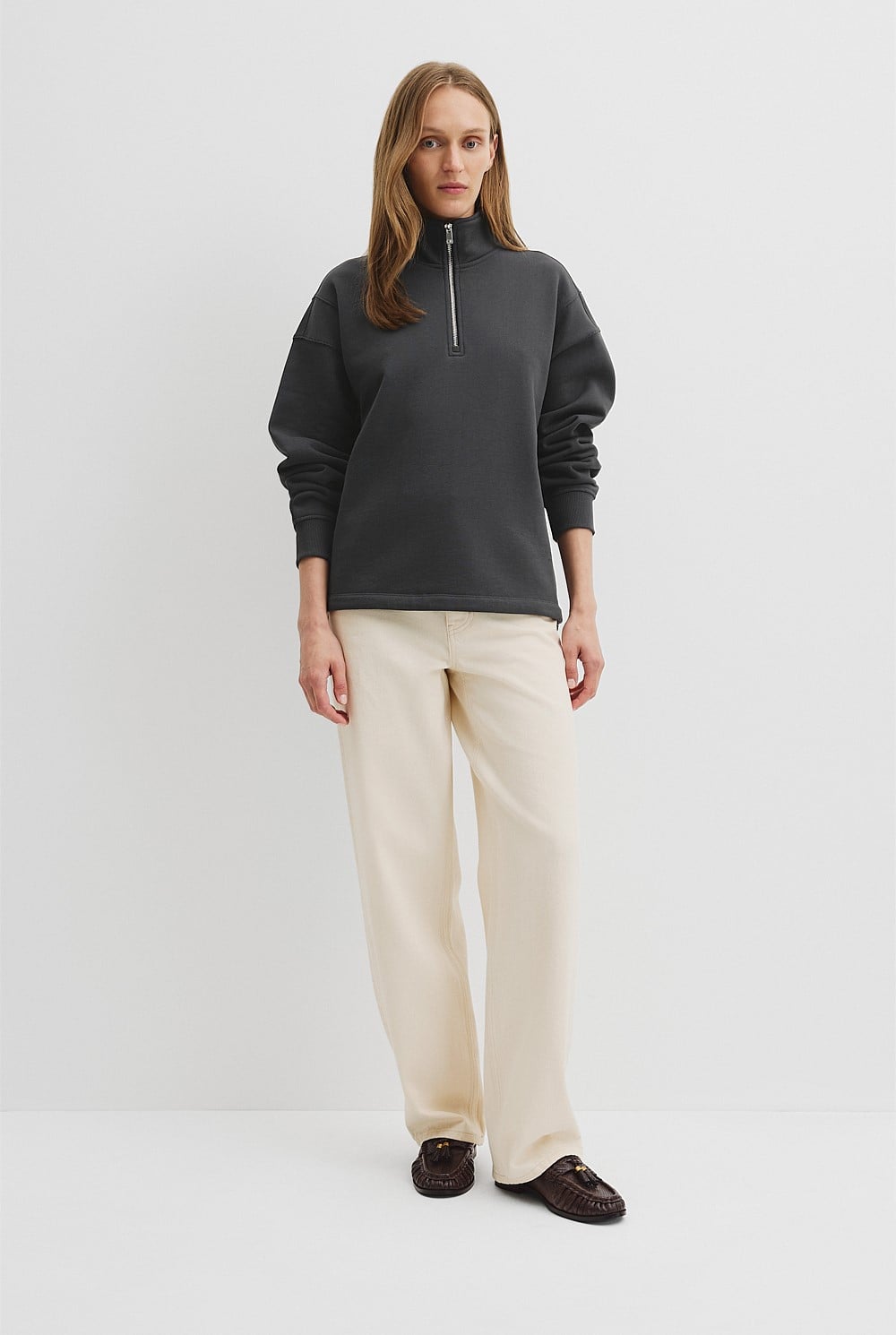 Australian Good Earth Cotton Draw Cord Zip Sweat