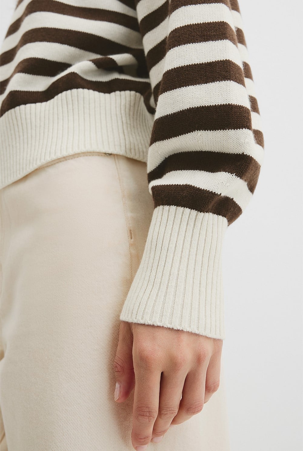 Stripe Crop Crew Neck Knit