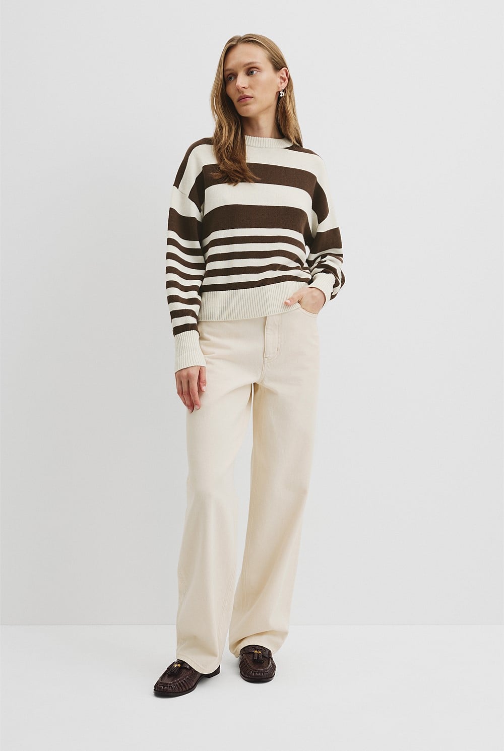 Stripe Crop Crew Neck Knit