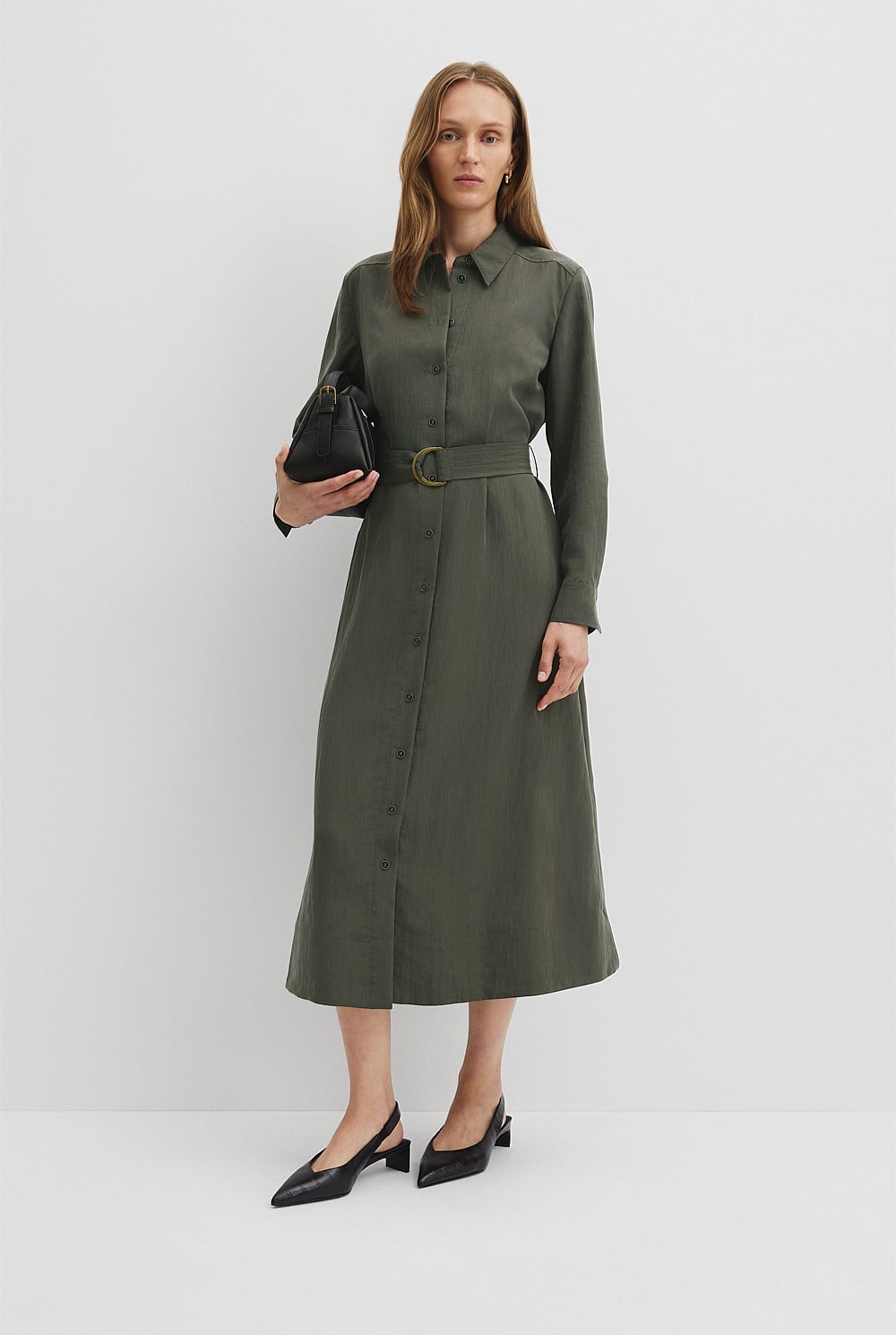 Belted Midi Shirt Dress